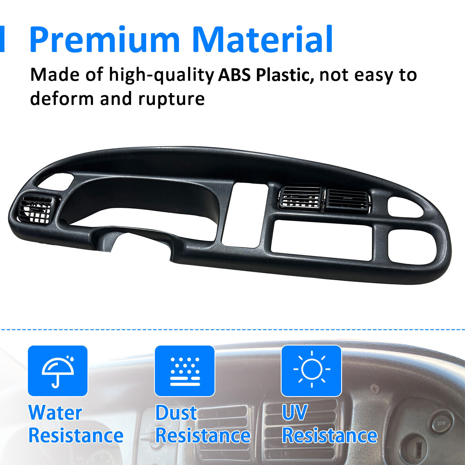 For 98-2002 Dodge Ram 1500 2500 3500 Pickup Black Dash Board Bezel W/ Vents