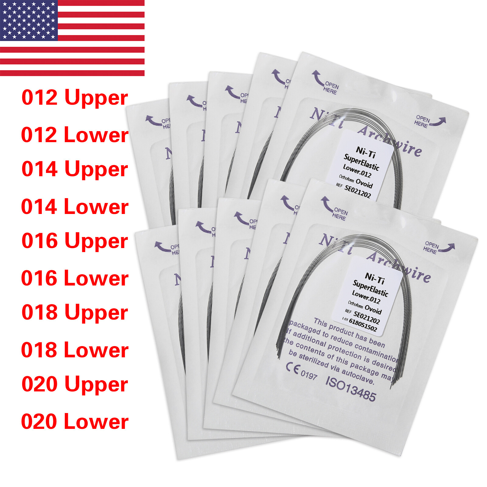 100PCS Dental Orthodontic Round Arch Wire Super Elastic NITI Ovoid Form Sizes US