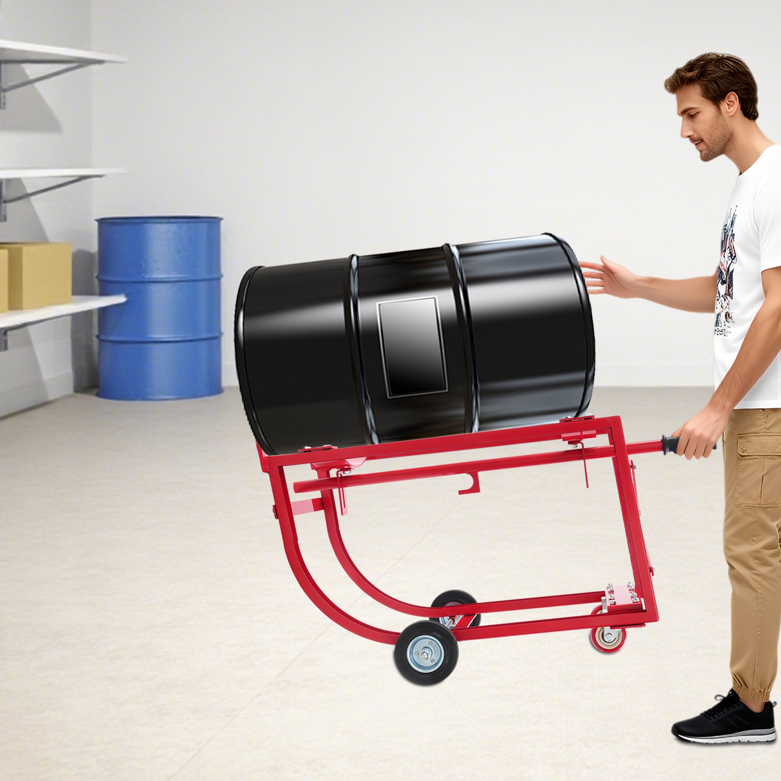 Drum Cradle With 4 Wheels, 55Gal Drum Cradle, 600lbs ,Red for Workshop&Factory