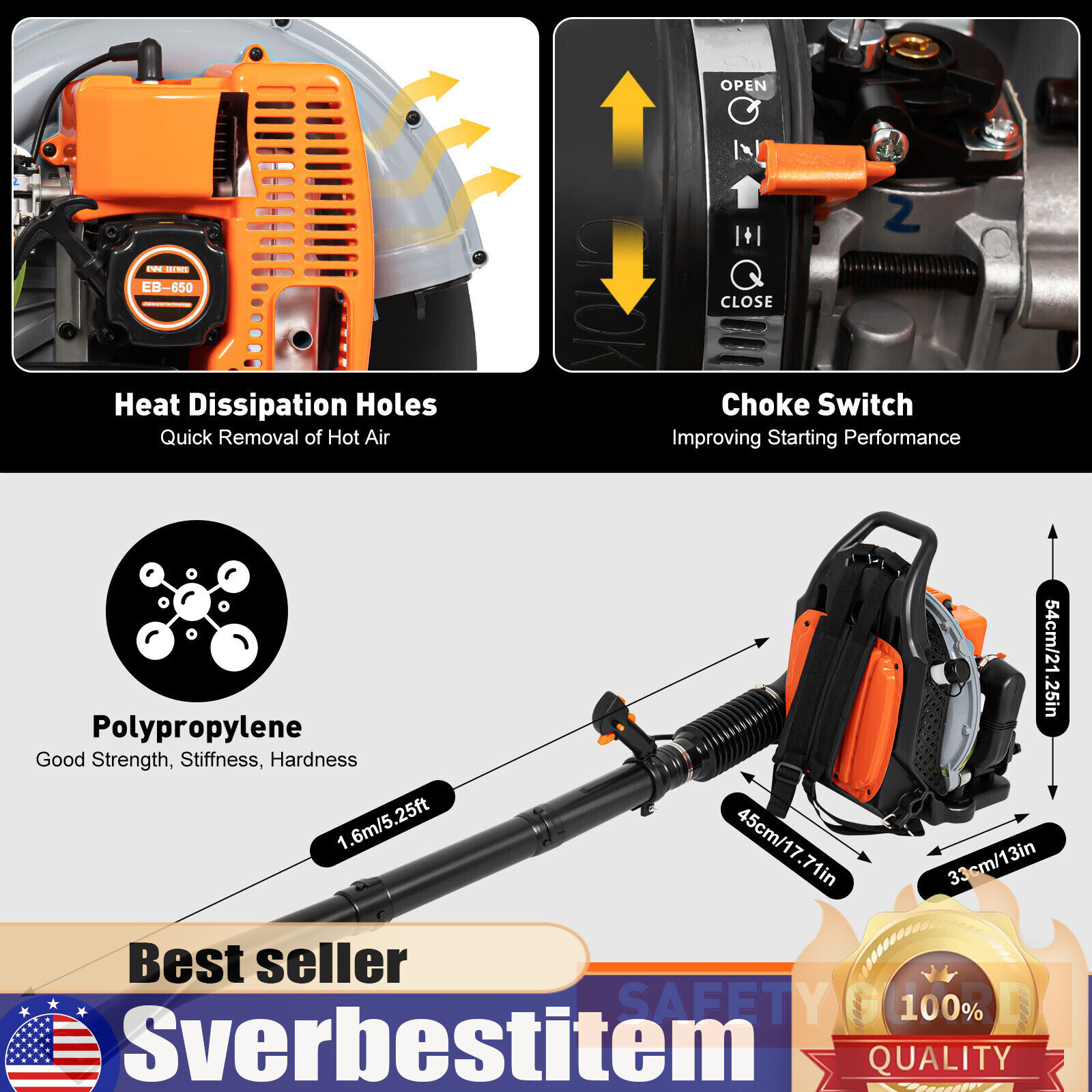 2024 New Upgraded 63CC 2-Stroke 850CFM 4.3HP Commercial Backpack Gas Leaf Blower