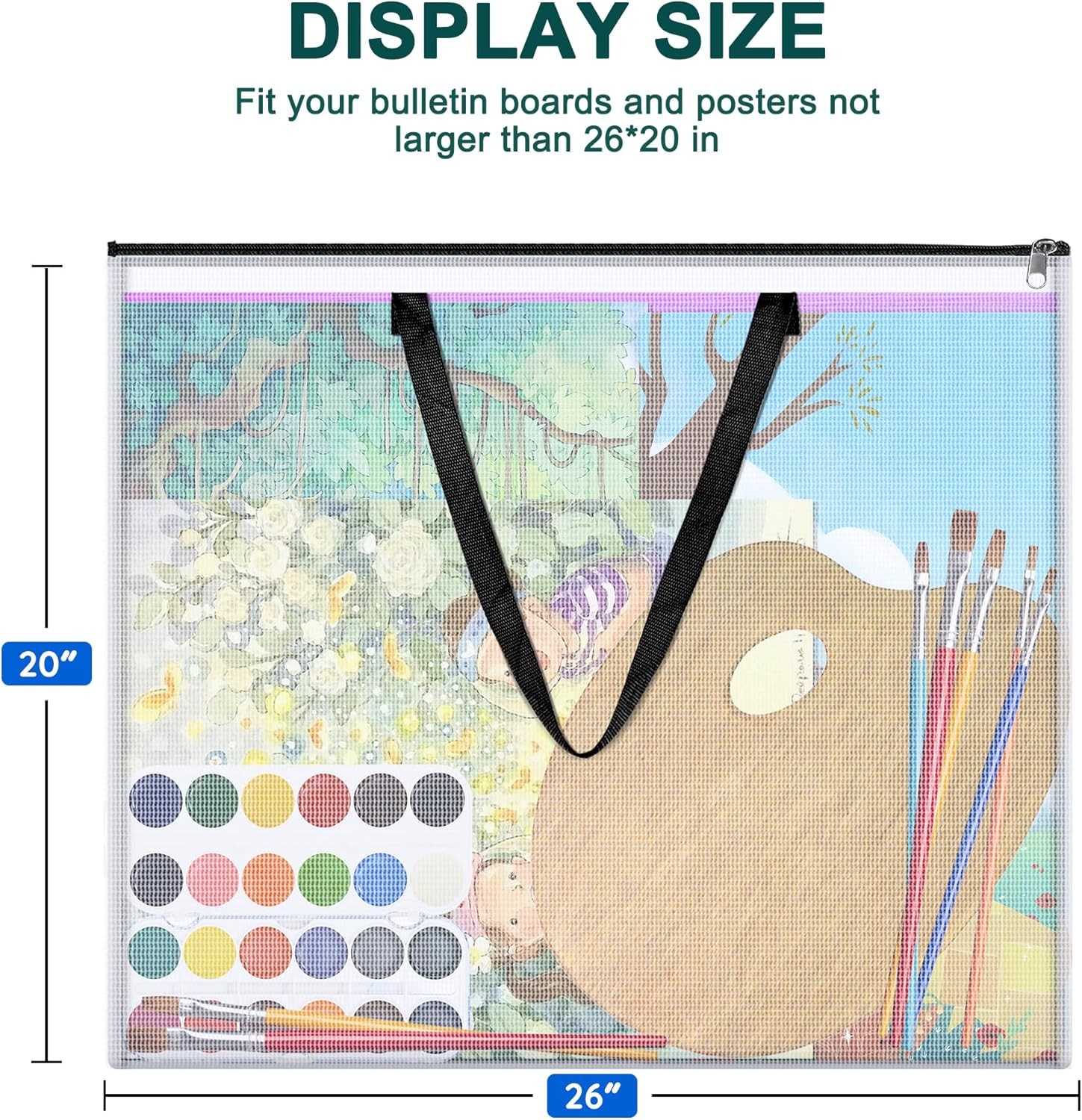 20x26 inch Art Portfolio Bags, Artwork Storage Case with Handle and Zipper, Mesh