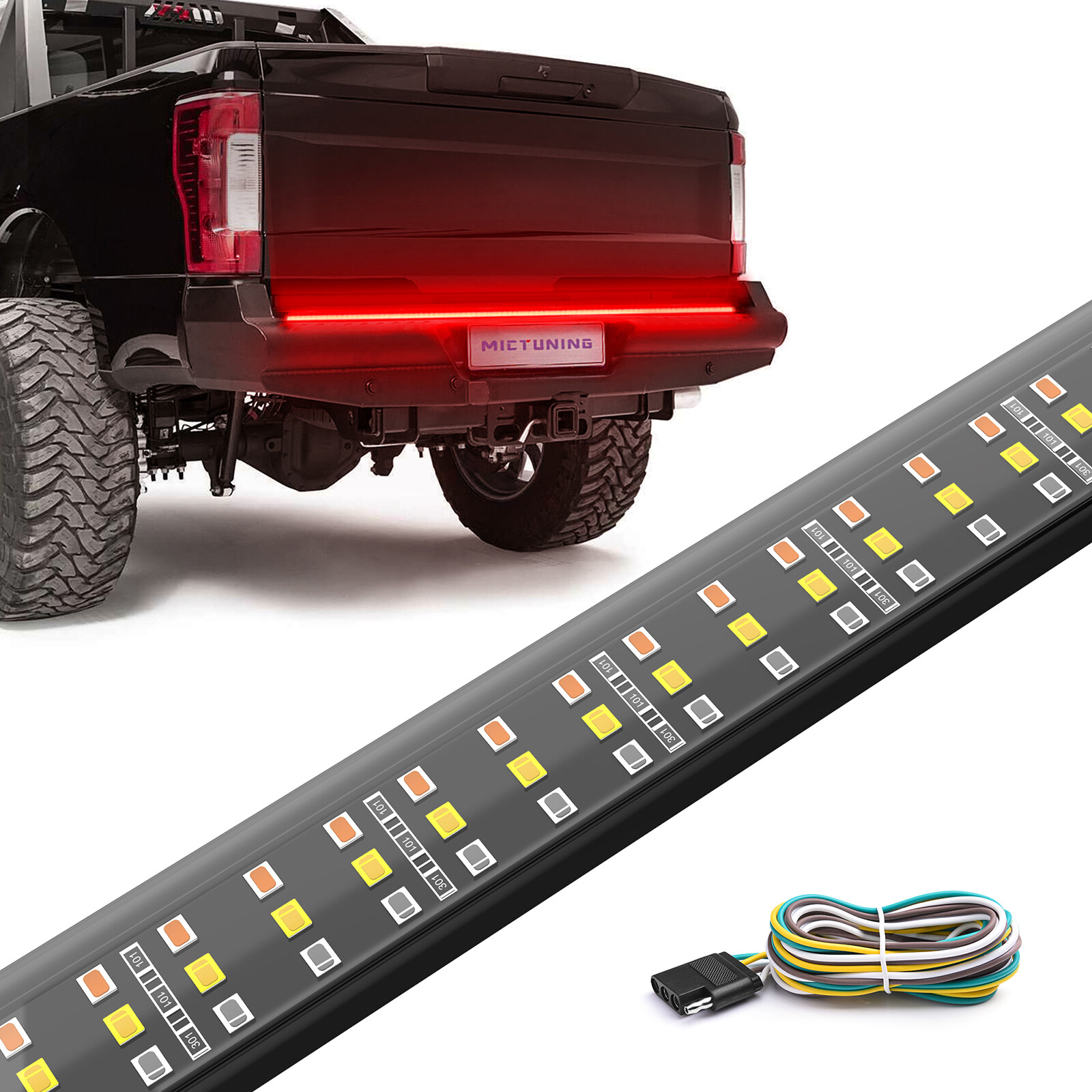 48 Inches Triple 360 LEDs Tailgate Strip Light Waterproof w/4-Way Flat Connector