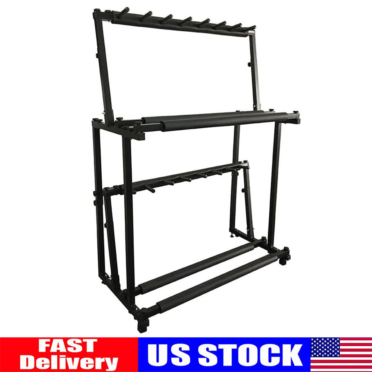 14 Guitars Rack Stand Folding Double Tier Multi Guitar Stand Bass Holder Mount