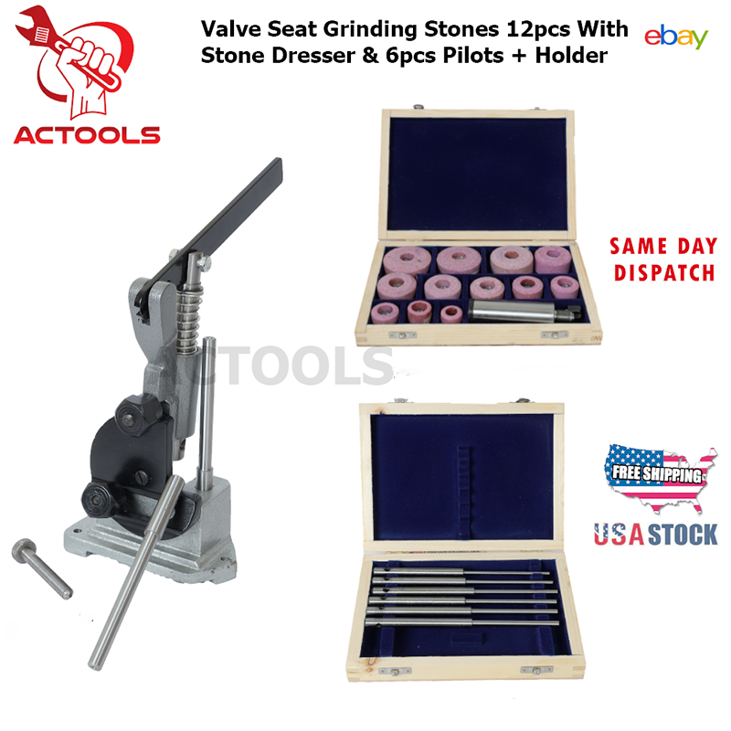 Valve Seat Grinding Stones 12 Pcs With Stone Dresser & Pilots 6pcs + 9/16 Holder
