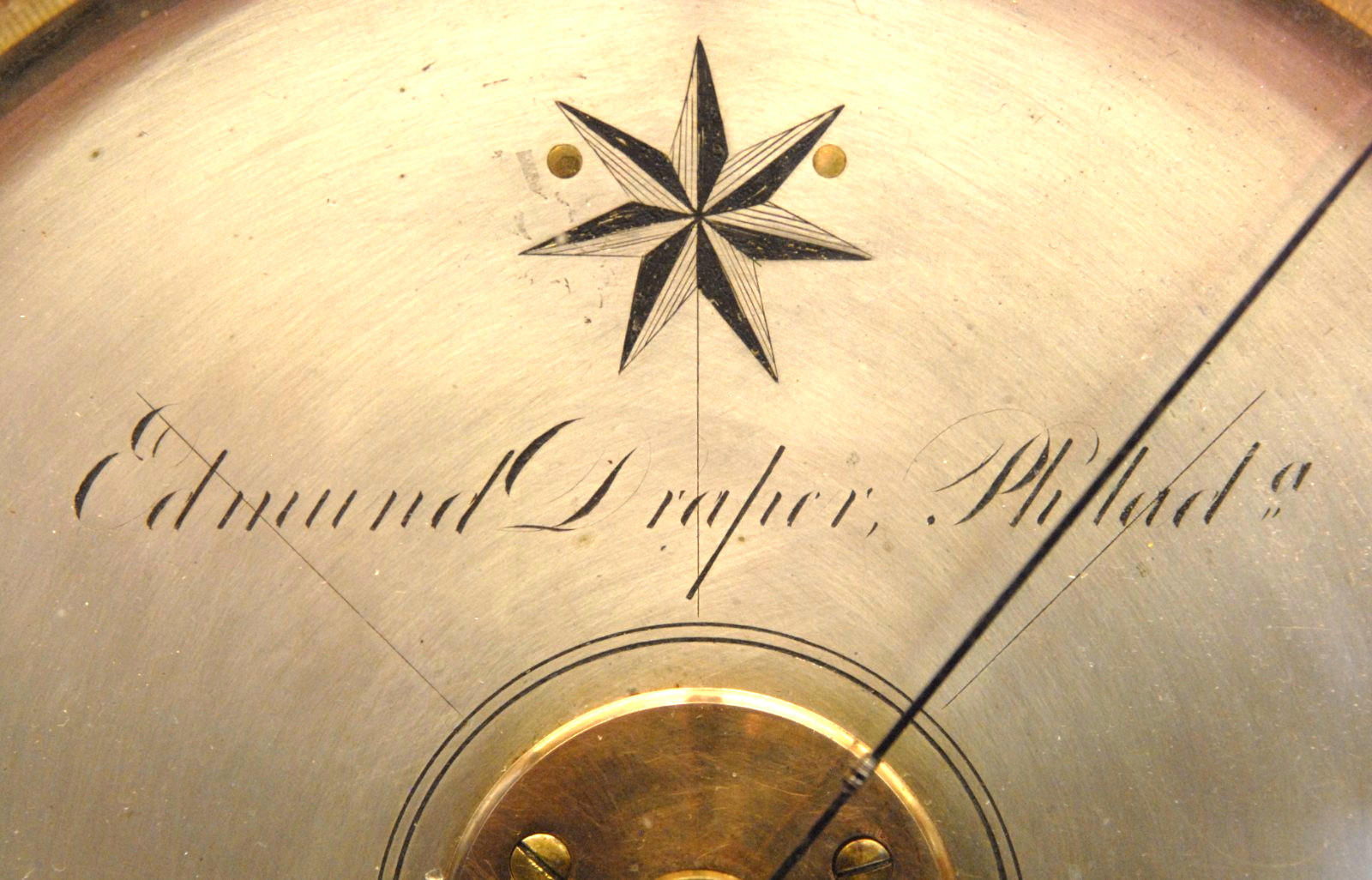 ANTIQUE EDWARD DRAPER PHILADELPHIA BRASS SURVEYORS COMPASS IN MAHOGANY WOOD CASE