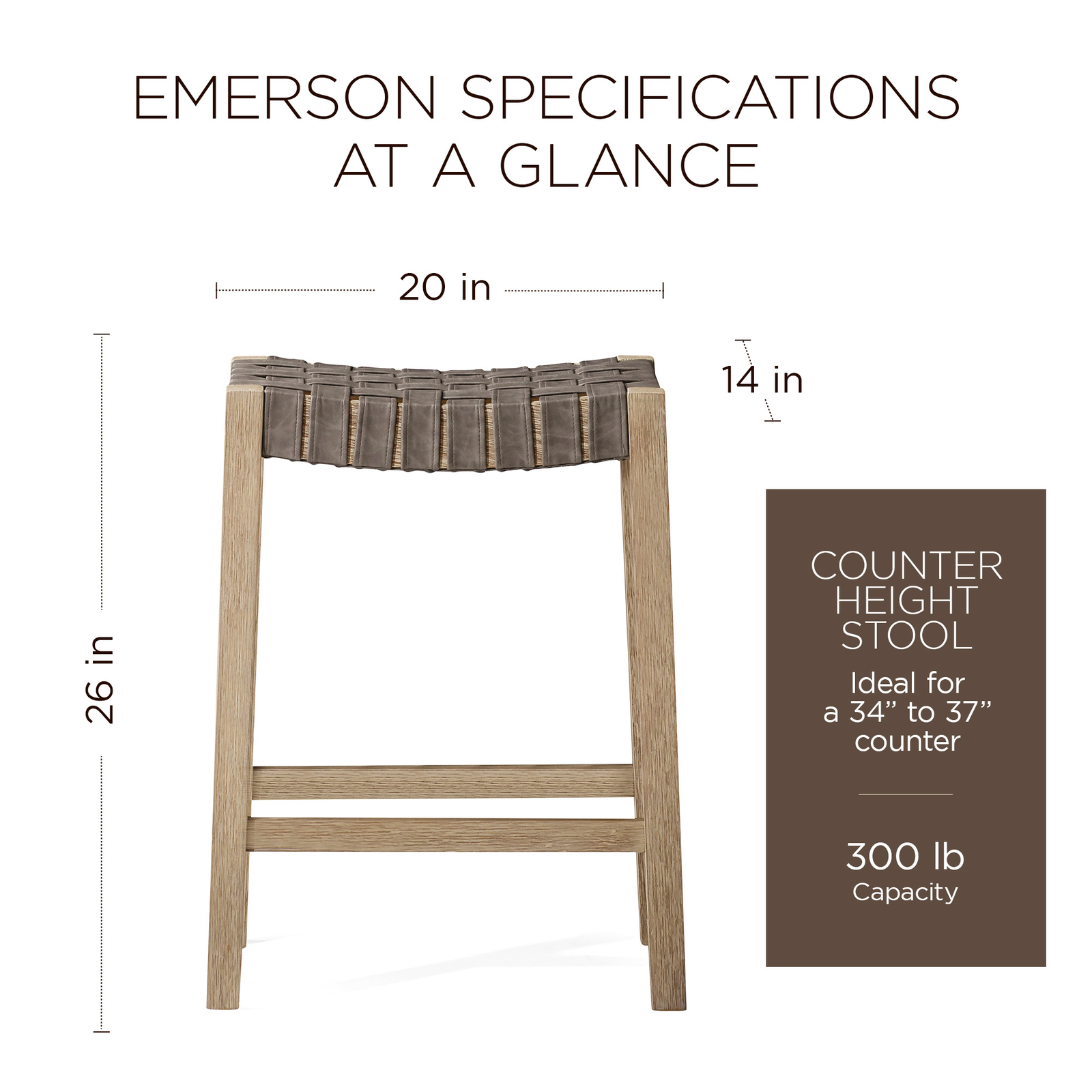Maven Lane Emerson Counter Stool in Weathered Grey Wood Finish w/ Vegan Leather