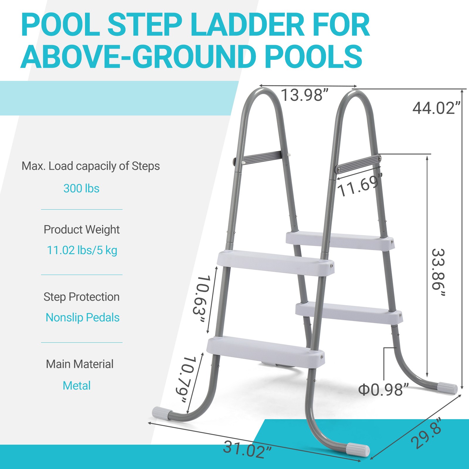 2 Steps 33in Pool Ladder Iron Grey Frame + White Steps