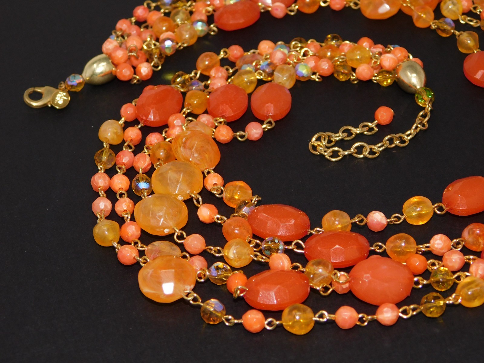 Vintage JOAN RIVERS Multi Strand Shades of Peach Orange Bead Necklace