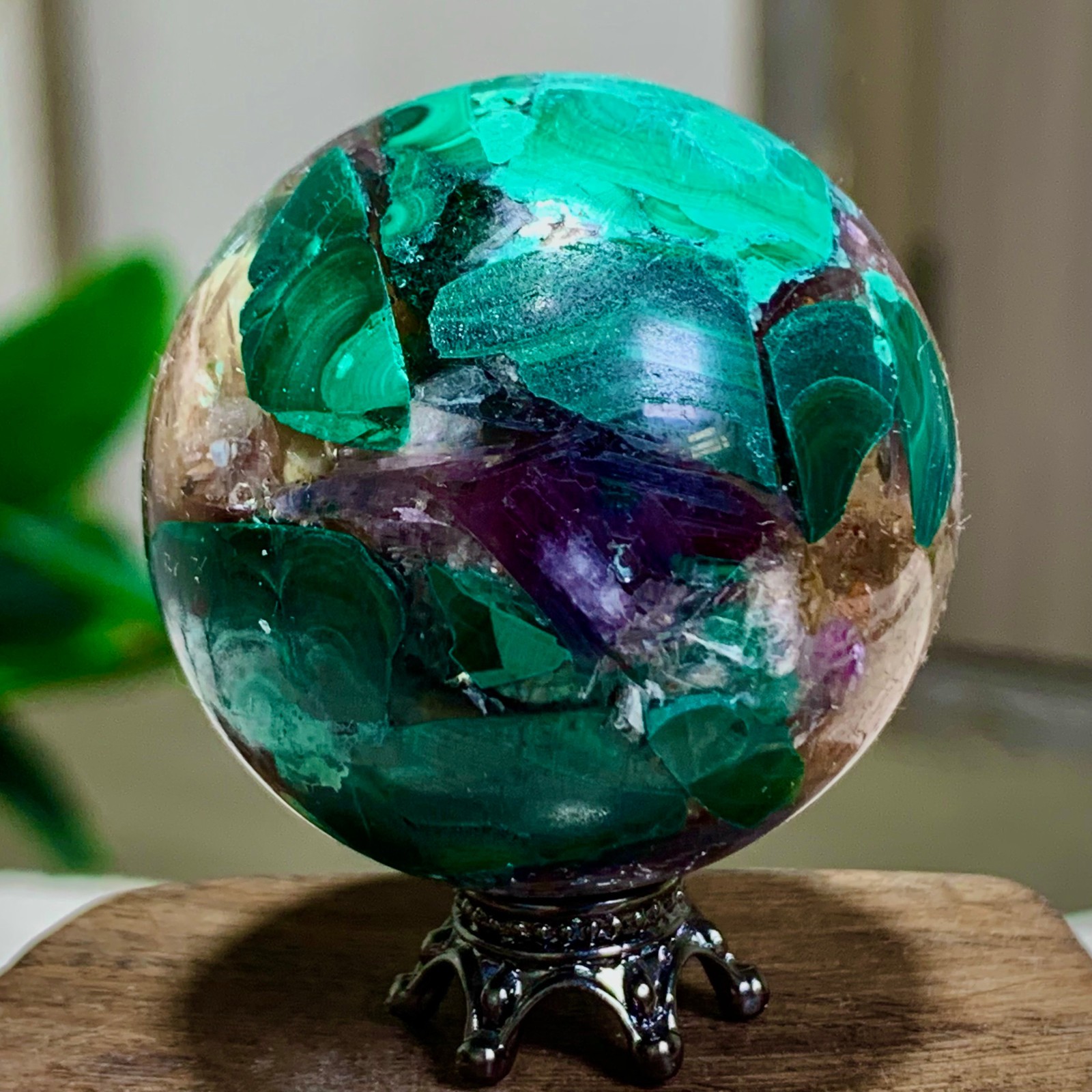79G Newly discovered rare malachite purple mica symbiotic sphere restoration