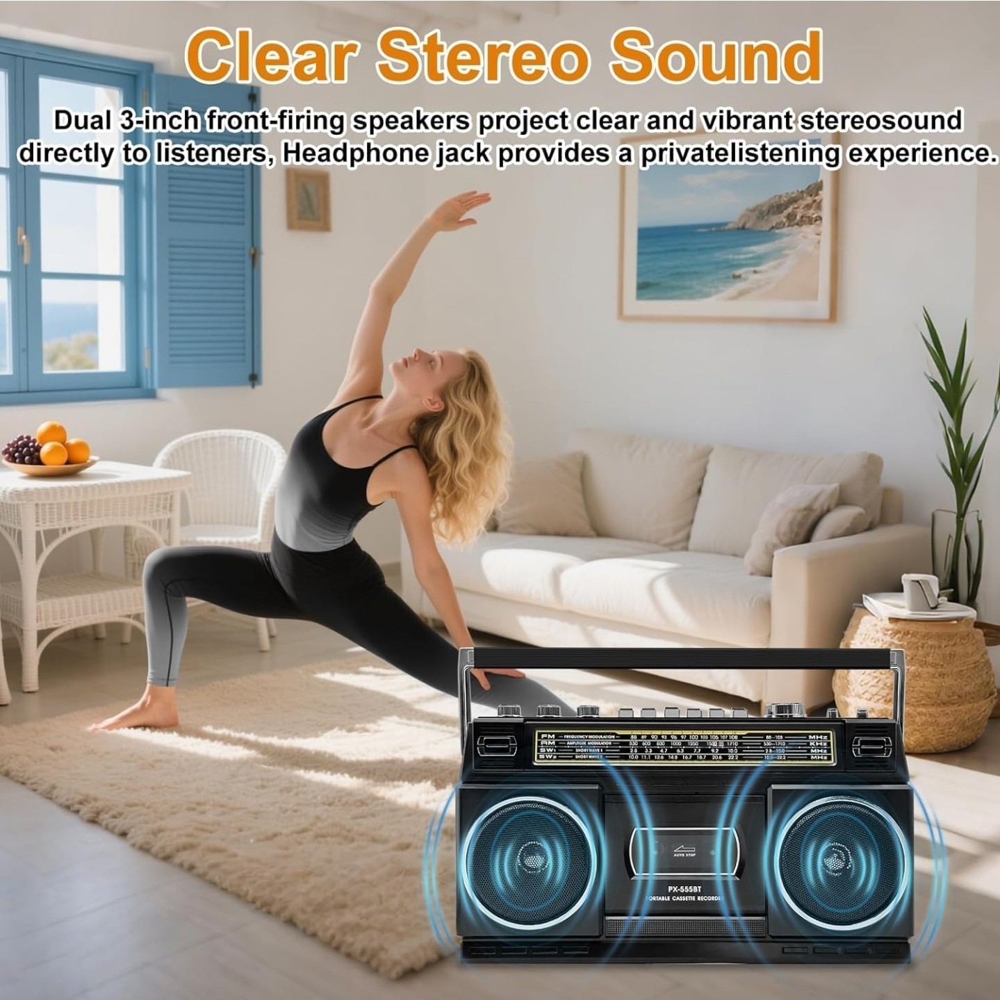 Cassette Player Boombox with Bluetooth, AM/FM/SW Radio & Record to USB, 24W Ster