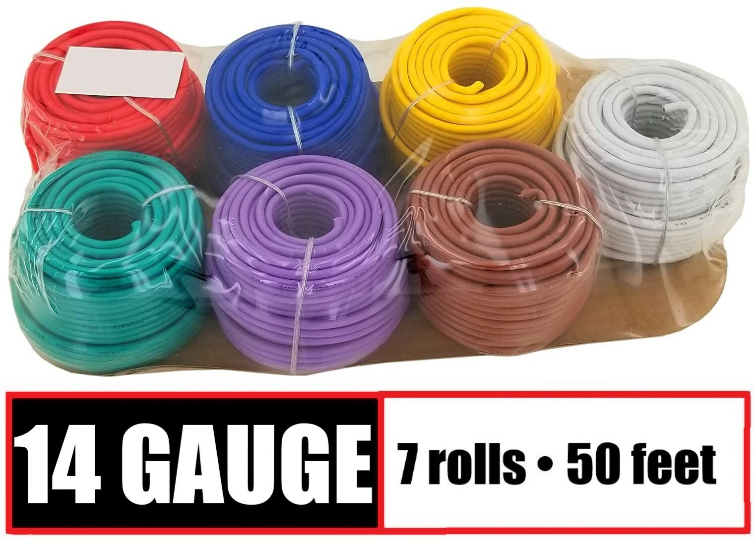 14 Gauge 12v Automotive RV Trailer Hook Up Primary Wire - 7 Colors - 50 Feet EA