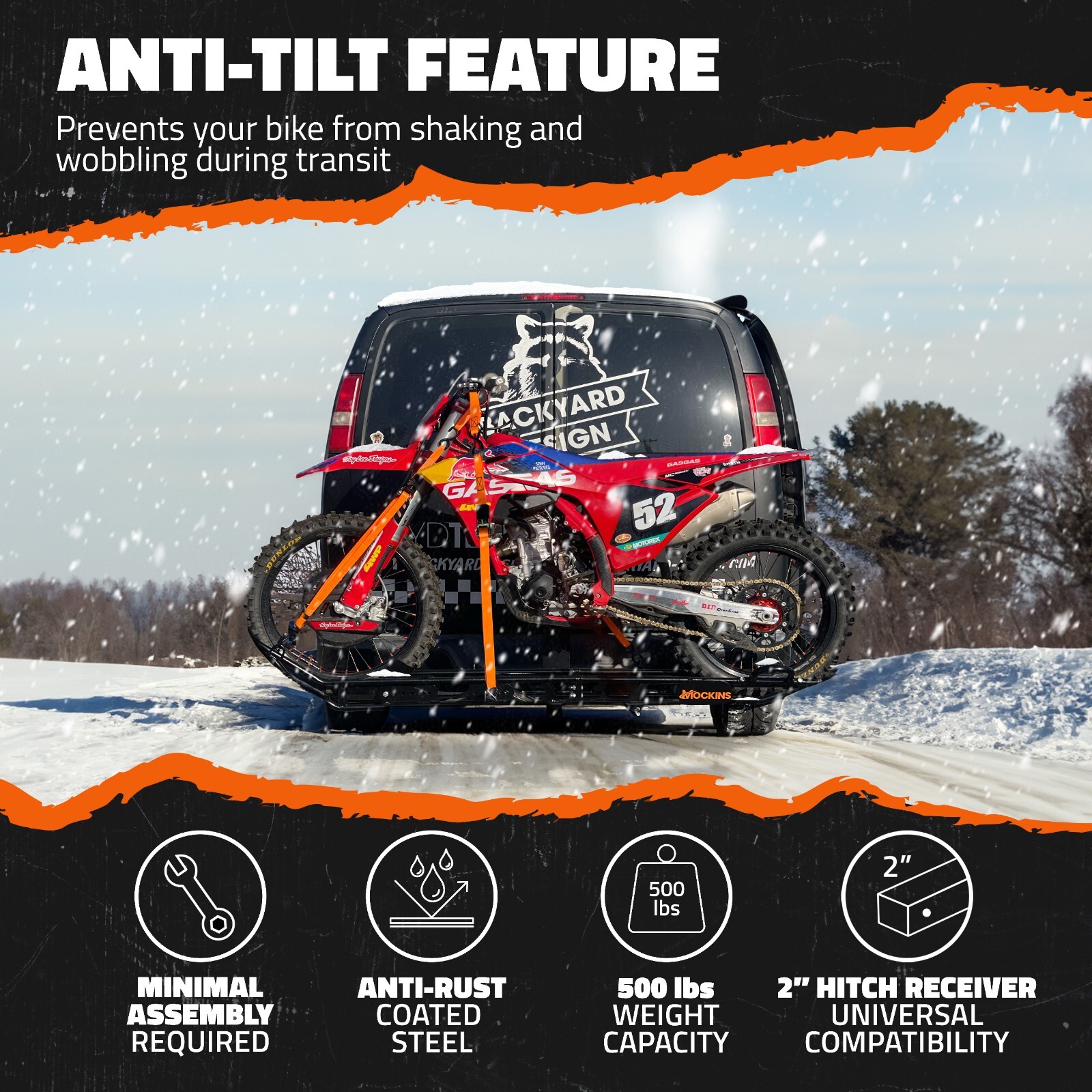 Mockins 500 lbs.Capacity Dirt Bike Hitch Hauler with Tilting Loading Ramp