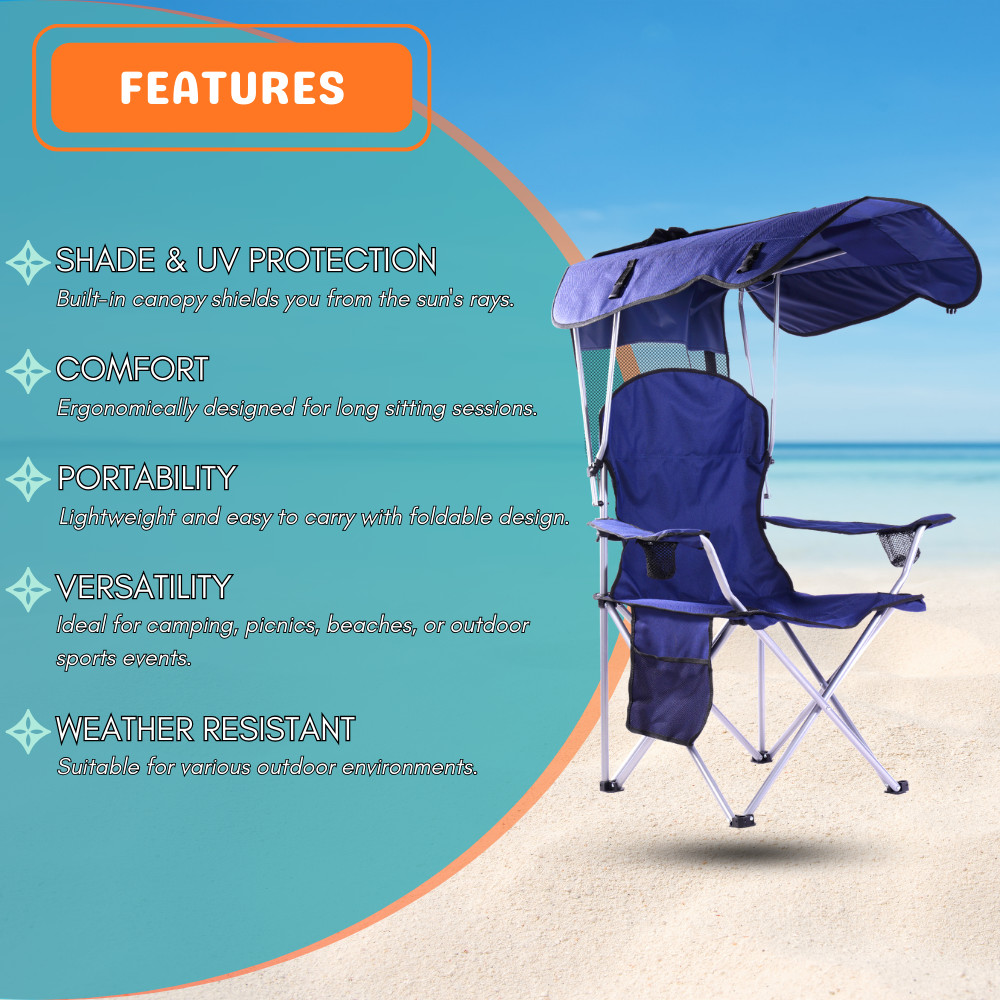Camping Chair with Canopy Foldable W/Sun Shade for for Beach Camping Folding