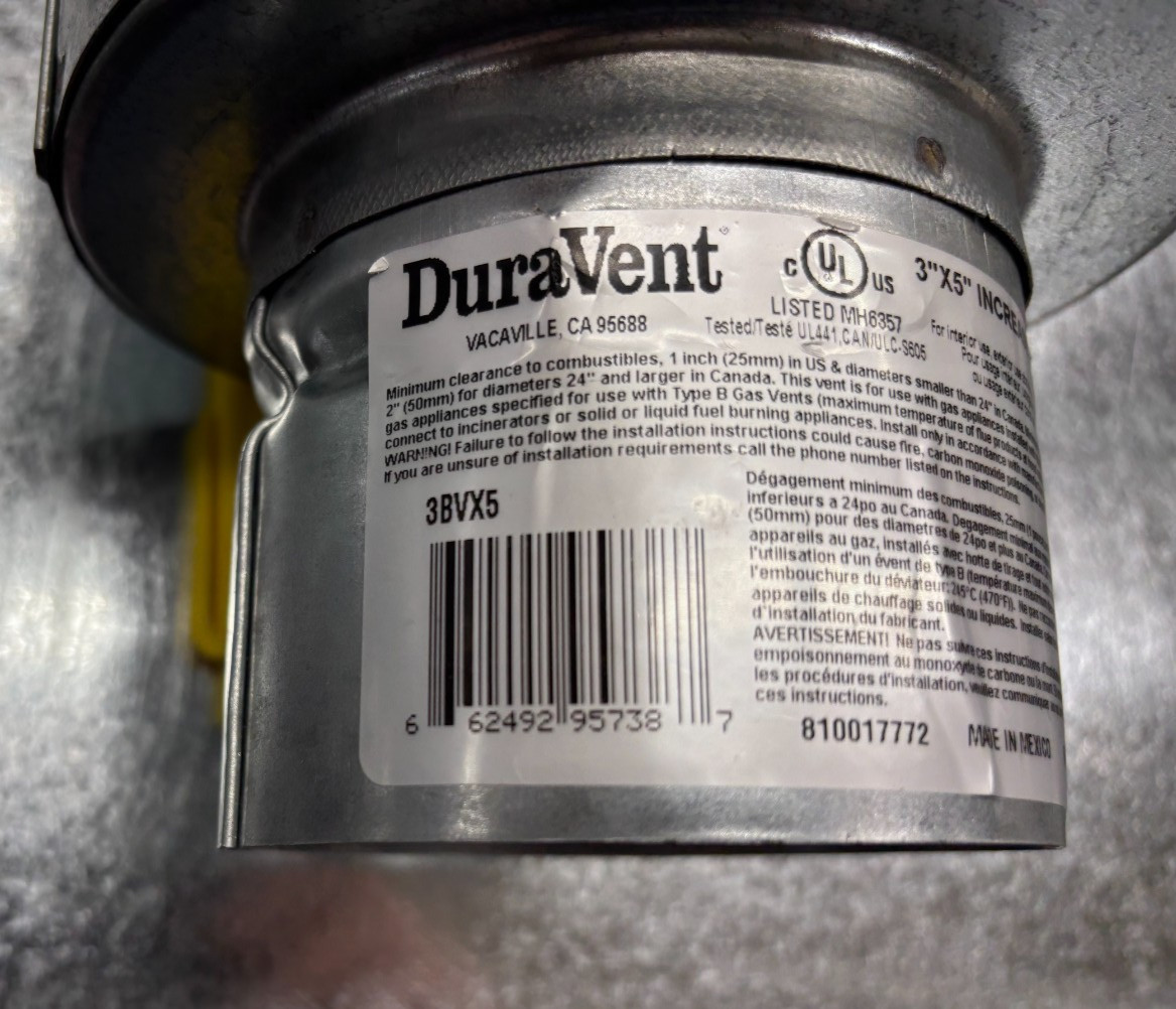 Duravent 3BVX5 3" X 5" B-Vent Increaser
