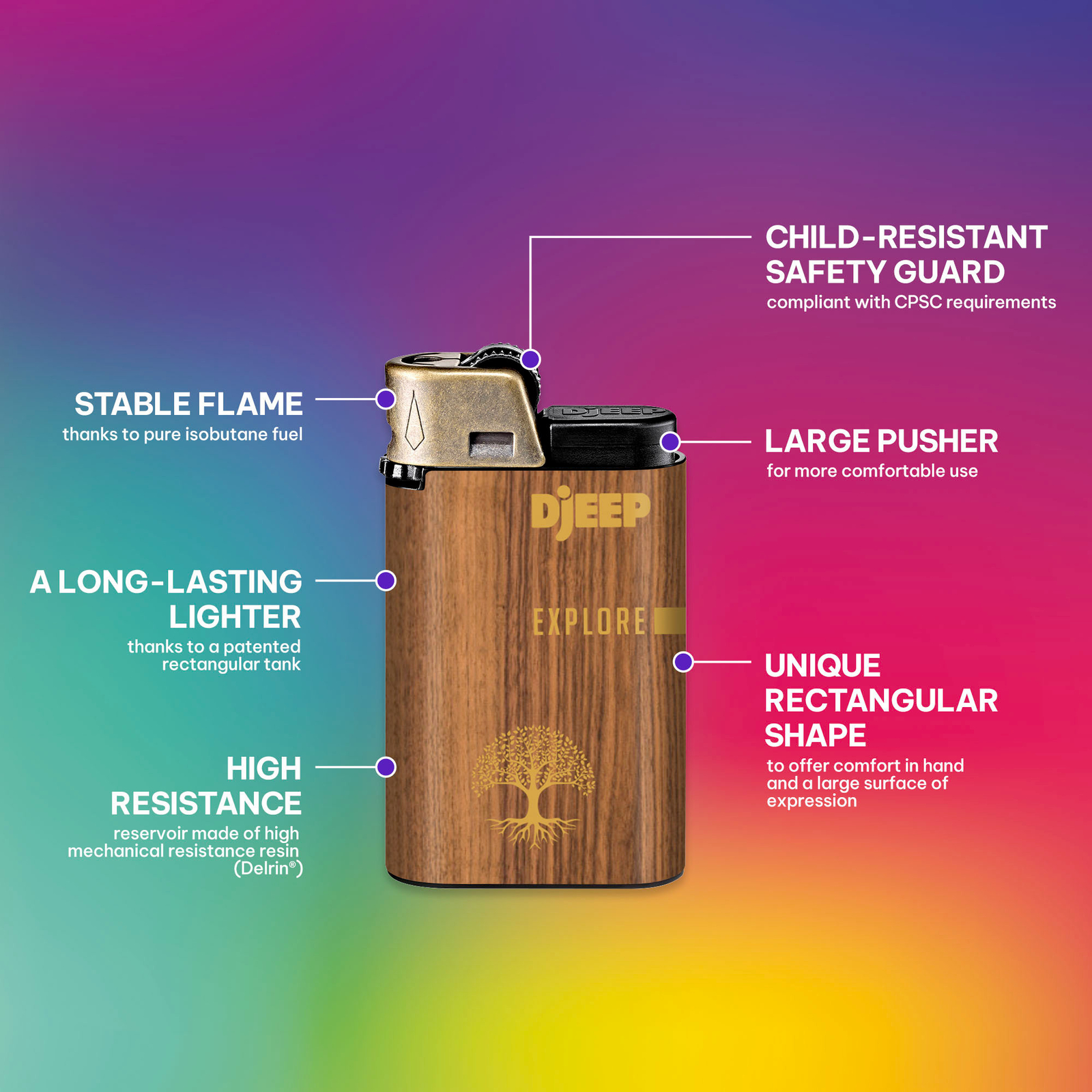 DJEEP Pocket Lighters, BOLD Collection, 4 Count Pack of Disposable Lighters