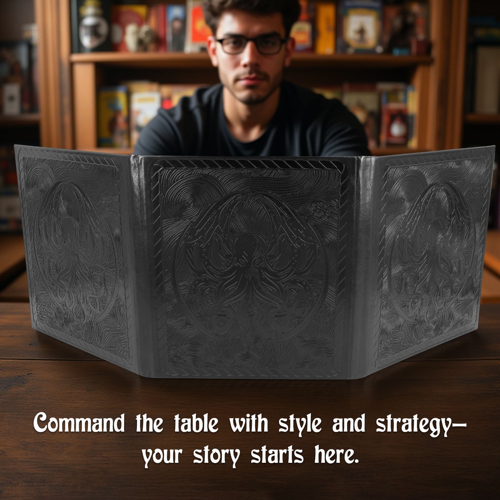 CASEMATIX 3-Panel DM Screen Faux Leather GM Screen for TTRPGs DND RPG Black