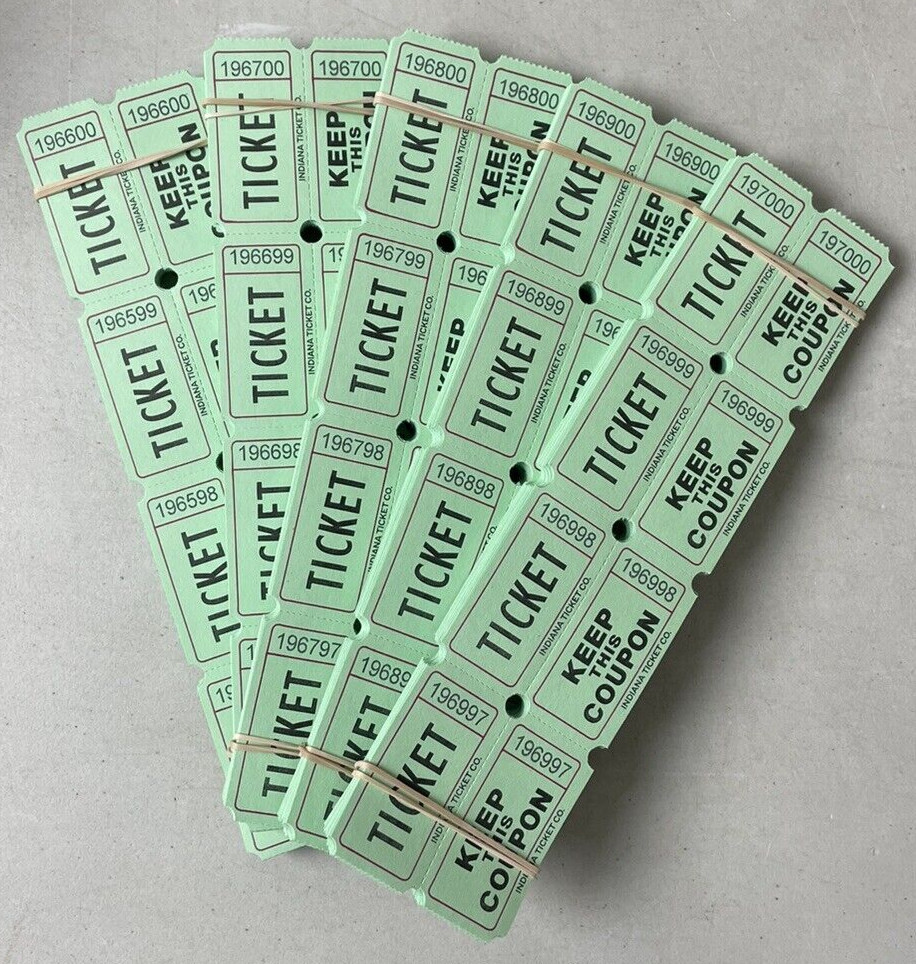 Green Raffle Tickets Package of 500 Folded Flat Double Stub Split The Pot 50/50