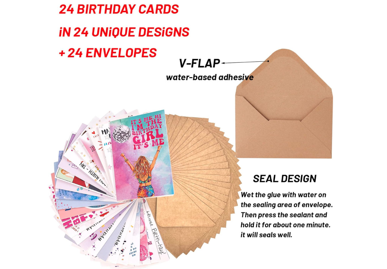 Taylor Swift themed Birthday cards 24 pack unique cards with envelopes 4x6