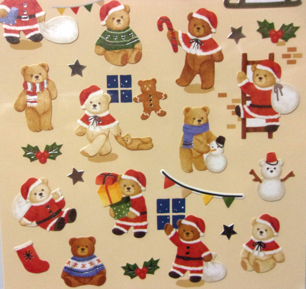 DAISO Christmas Santa Bear Sticker Sheet Made in Japan