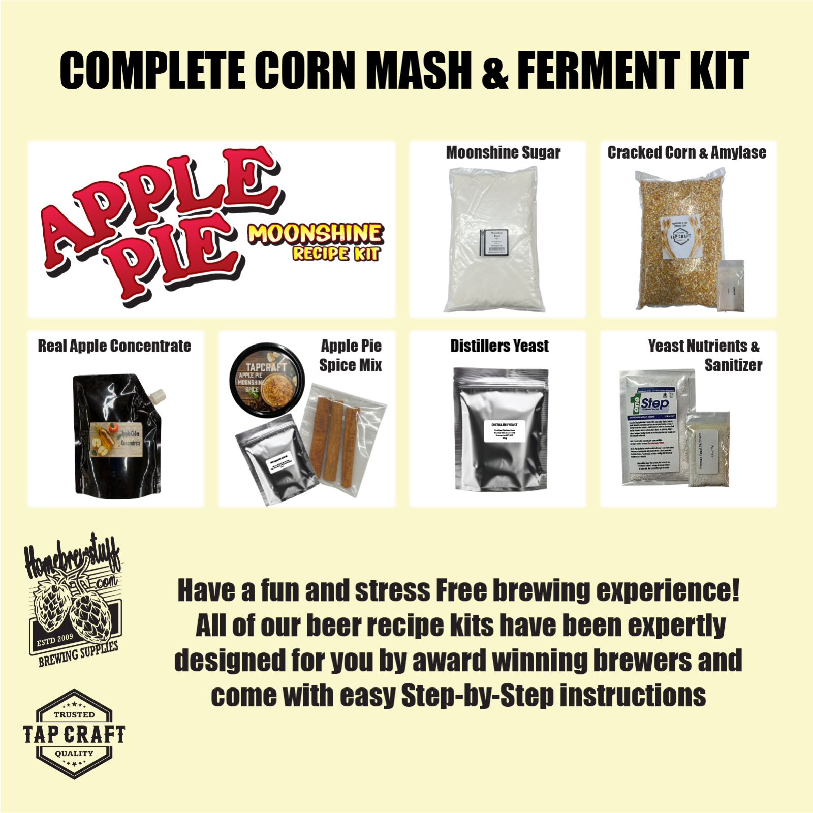 Complete Apple Pie Moonshine Recipe Mash and Fermentation Kit