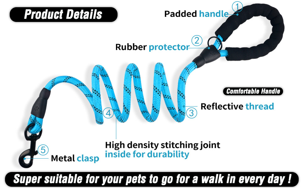 Dog Leash Nylon with Comfortable Padded Handle for All Dog Sizes 5FT-1/2''