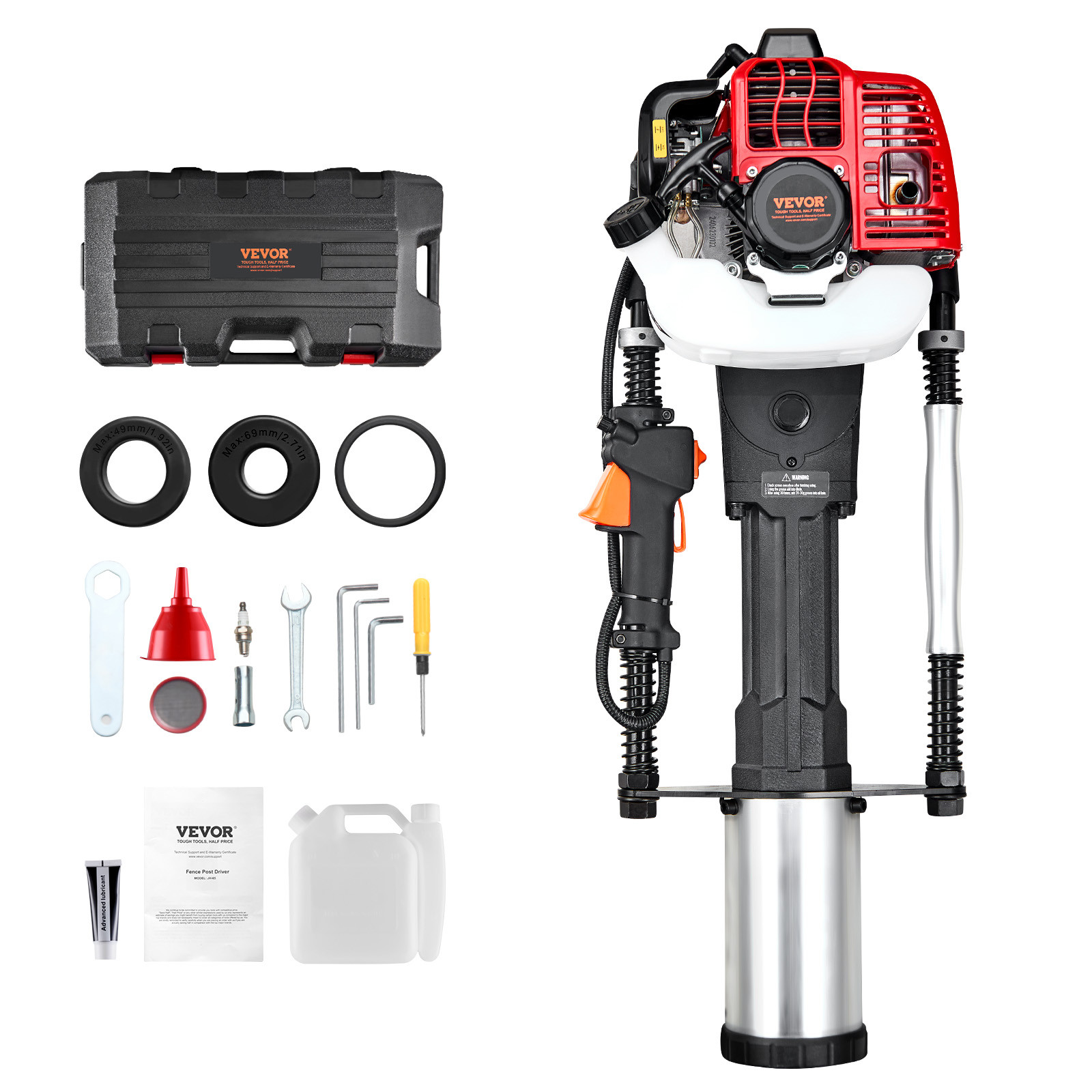 VEVOR 52cc Gas Powered T Post Driver 2 Stroke Fence Piling Pounder w/ 3 Head