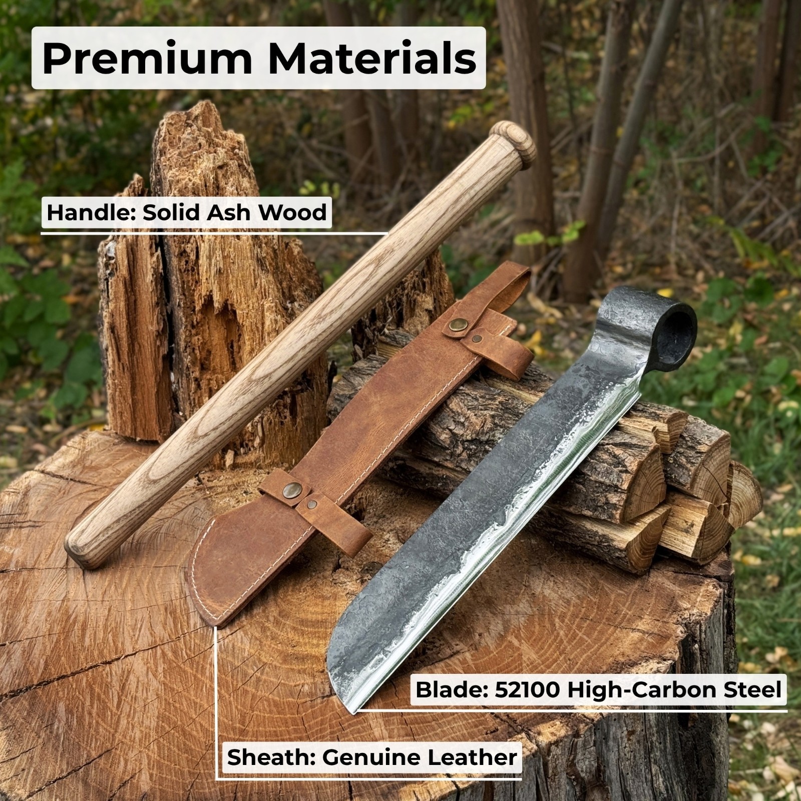 10in Blade Wood Splitting Froe Knife Blank Splitter Tool Steel Leather Sheath