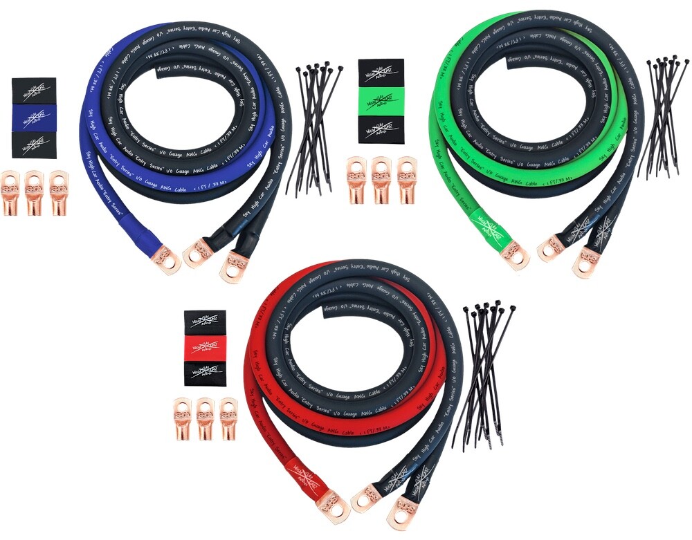 Sky High Car Audio E-Series 1/0 Big 3 Upgrade BLUE/BLACK Electrical Wiring Kit