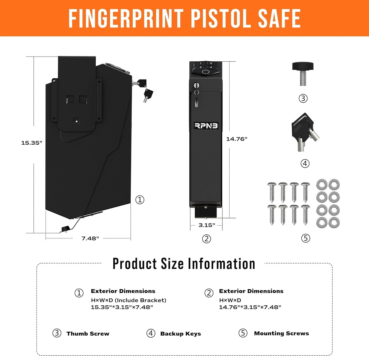 RPNB Biometric Fingerprint Gun Safe Mounted Firearm New