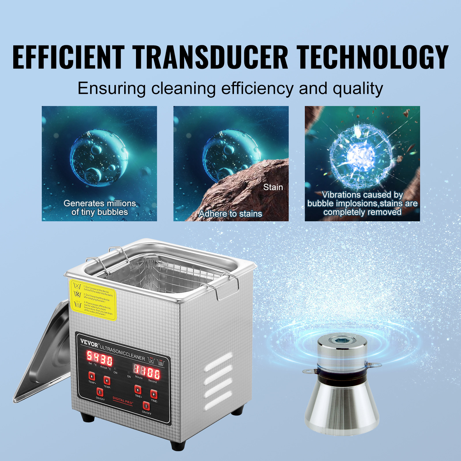 VEVOR 2L Ultrasonic Cleaner with Timer Heating Machine Digital Sonic Cleaner