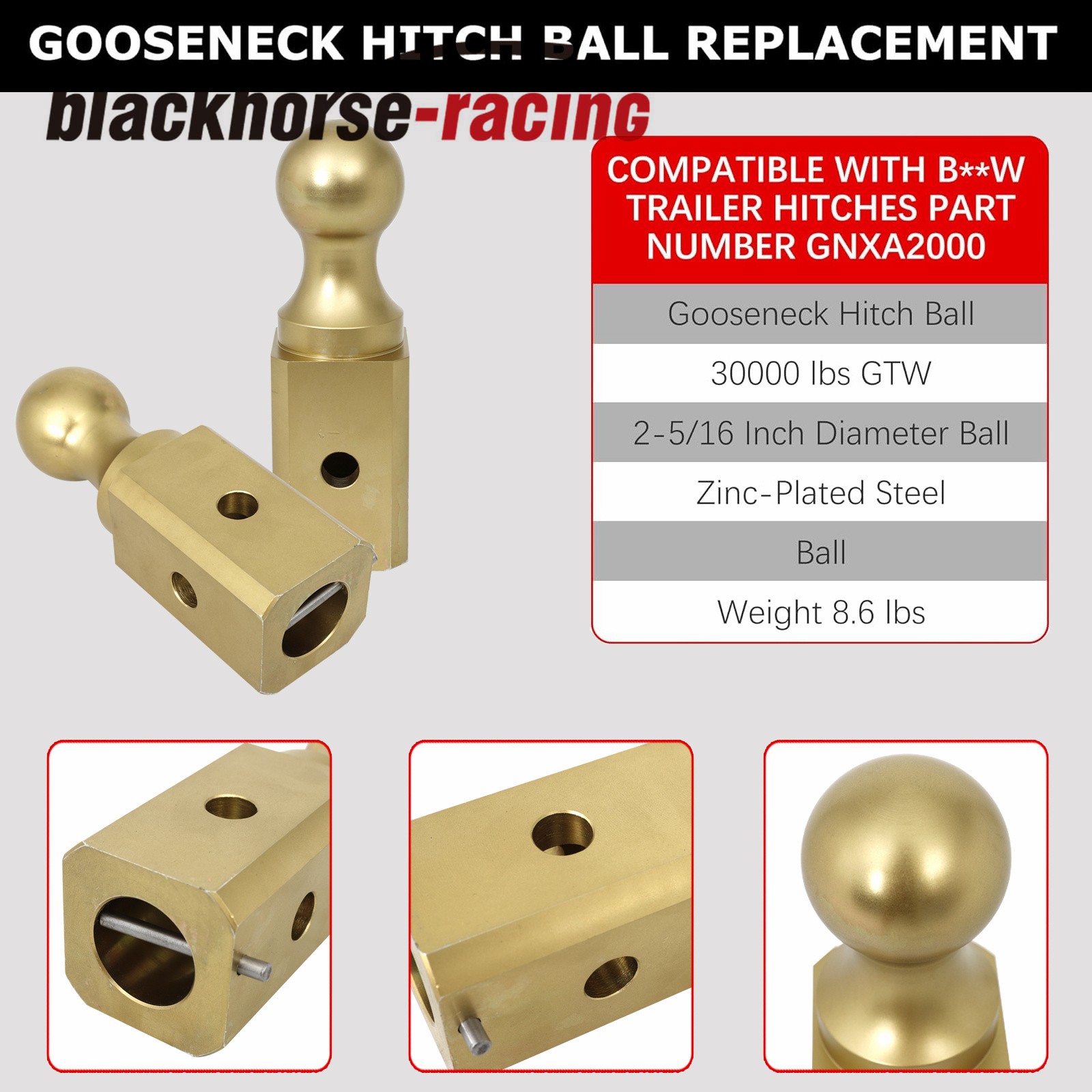GNXA2000 Gooseneck Ball Hitch Turn Over Ball 2-5/16” fits B&W Trailer Hitches
