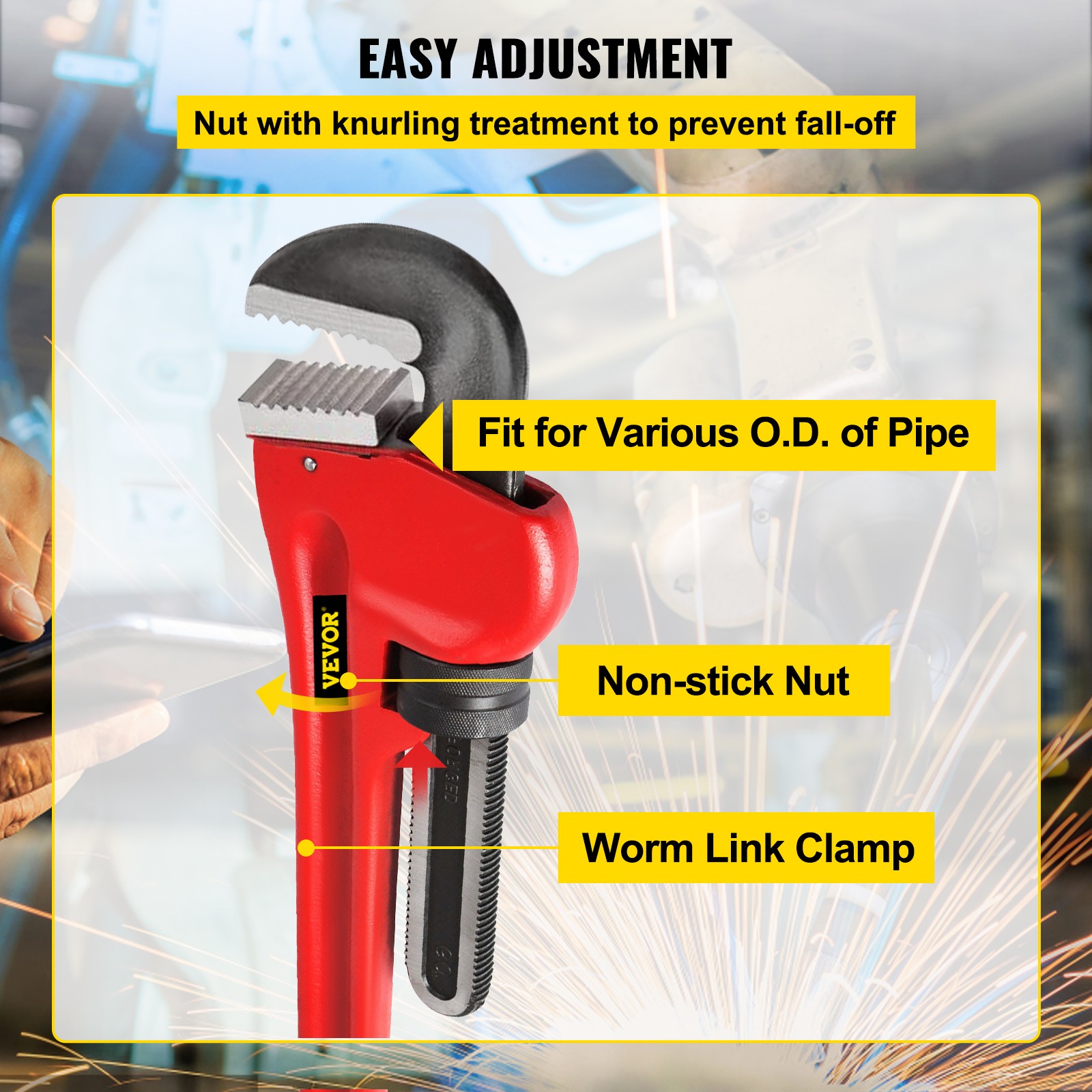 51" Cast Iron Handle Heavy-Duty Hook Jaw Straight Pipe Wrench