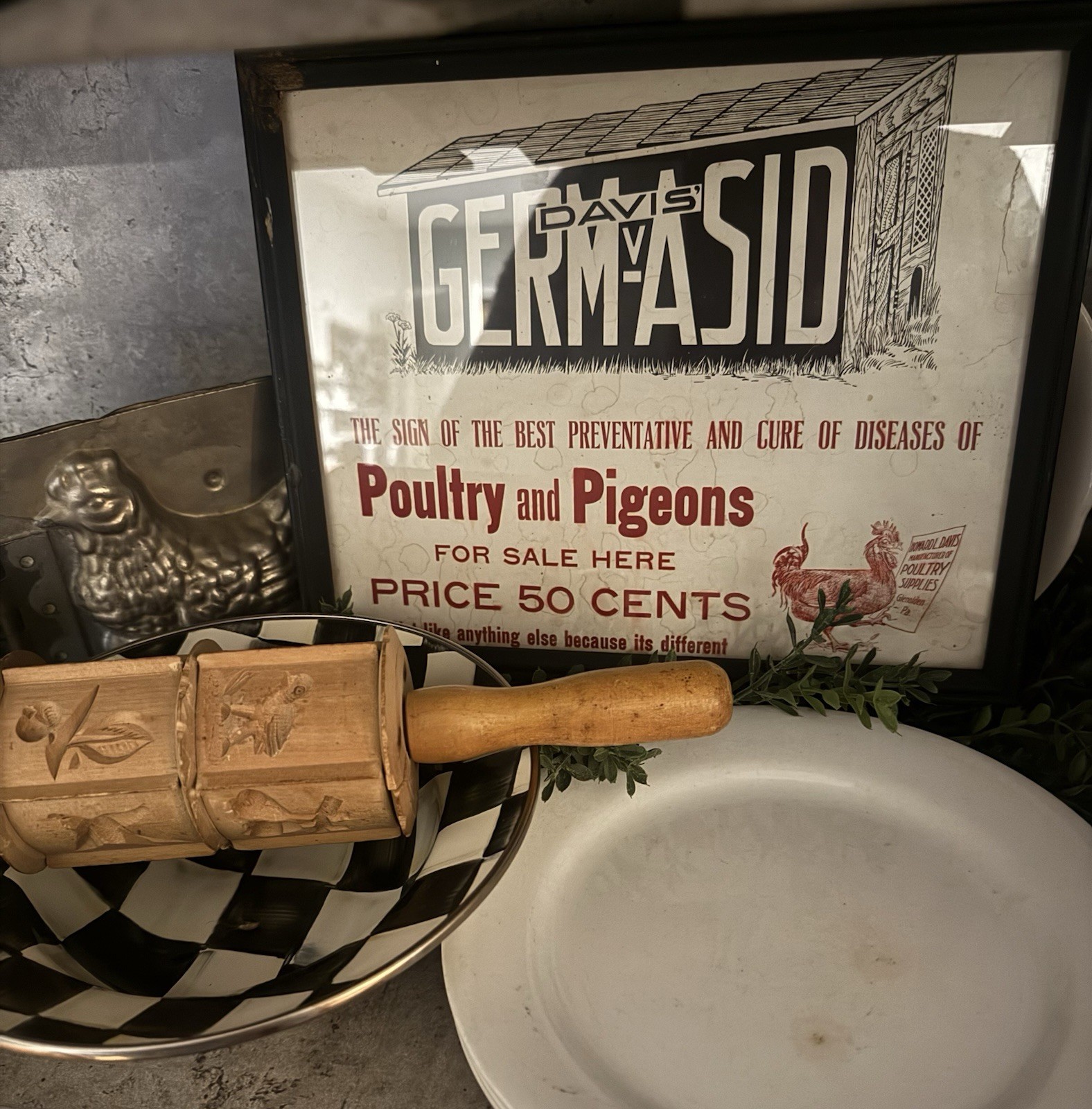 Rare Vtg Howard L. Davis Germ-Asid Graphic Advertising Farm Sign Glenolden PA