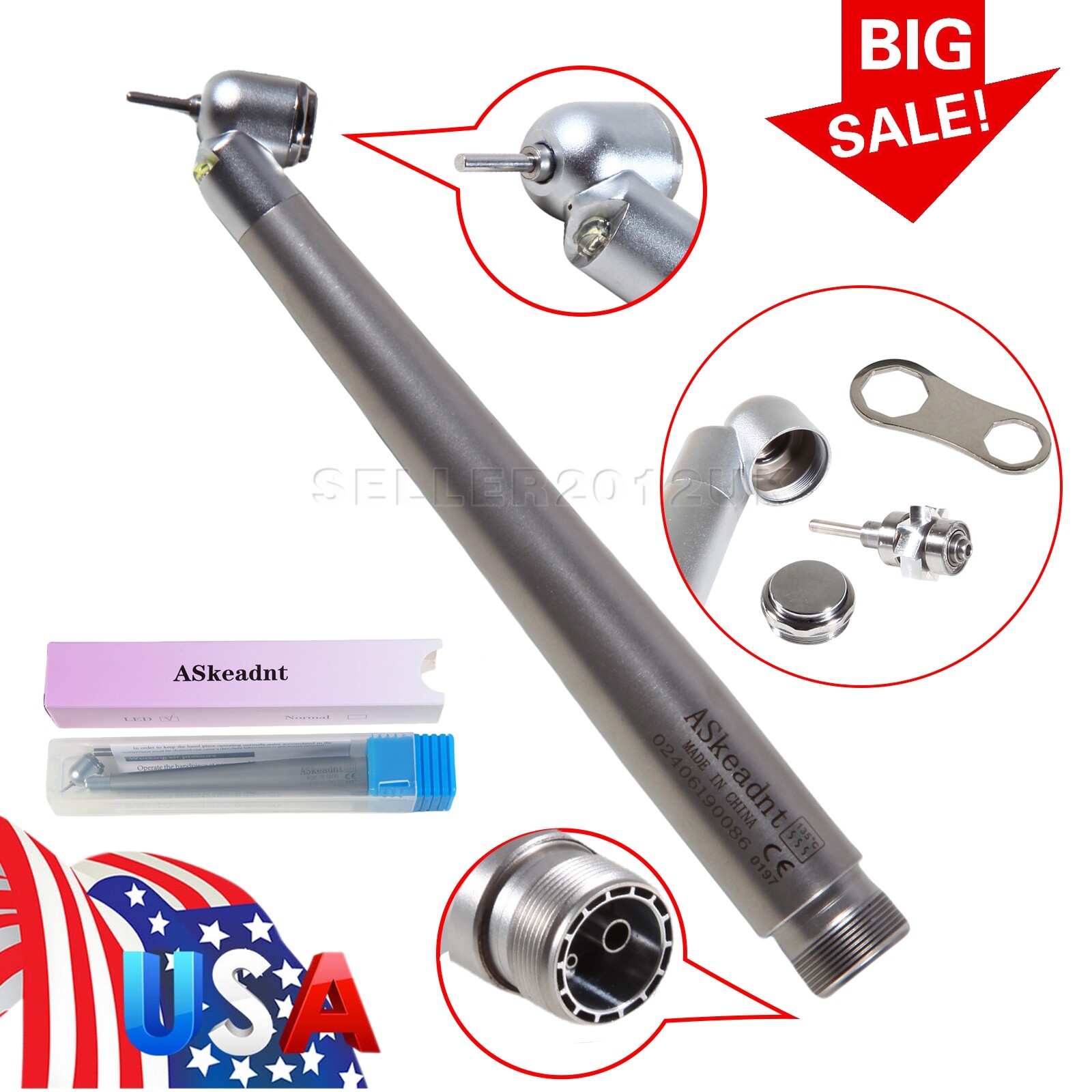 NSK Style Dental LED 45° Degree Surgical High Speed Handpiece Push Button 2 Hole