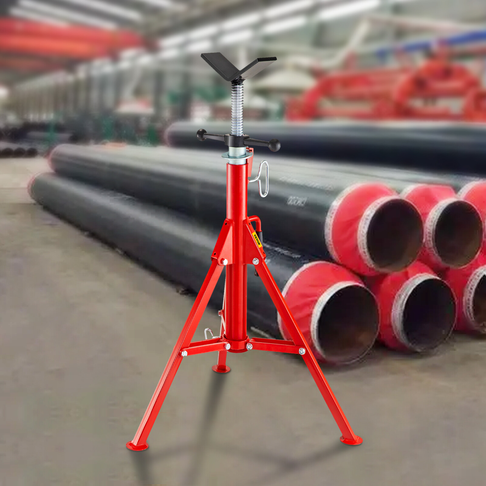 VEVOR V-Head Pipe Stand Folding Tripod Jack 28"-52" Height 12" Pipe 2500Lb Steel