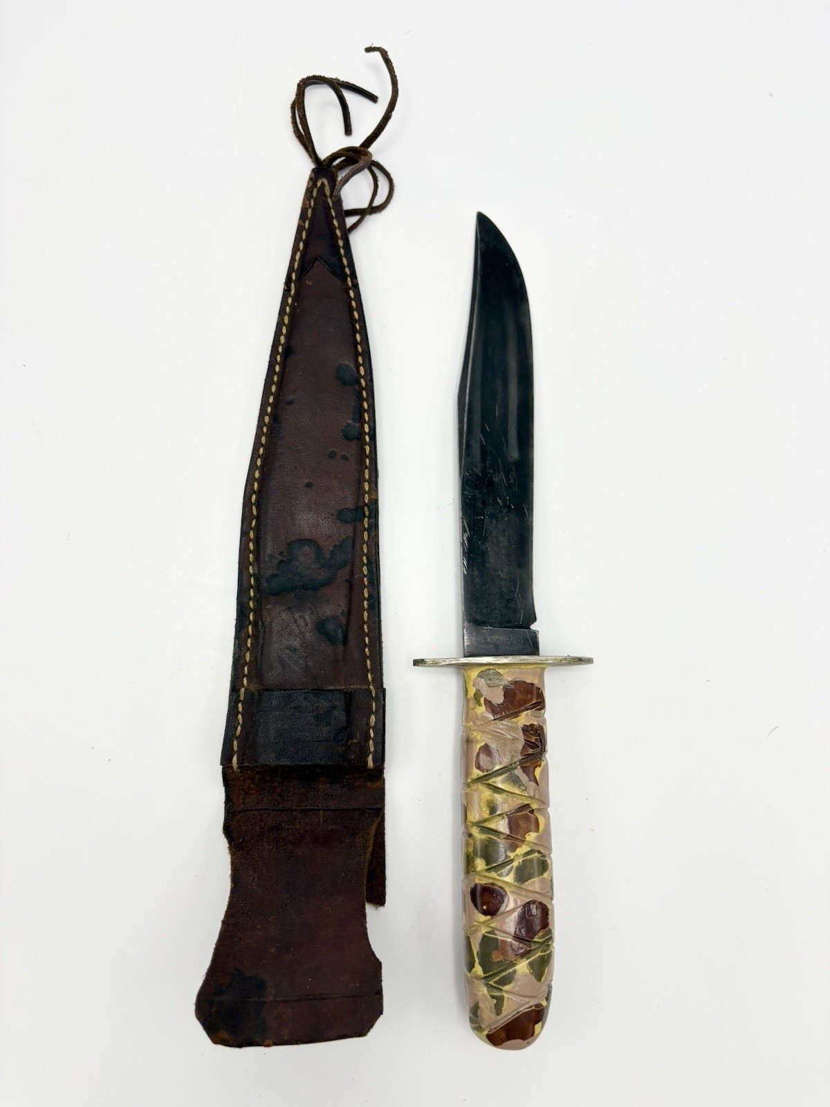 WWII Military Fighting Knife Theater Made Pacific ? w/ Leather Sheath