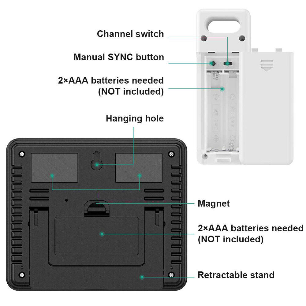 Wireless Digital LCD Indoor & Outdoor Weather Station Clock Calendar Thermometer