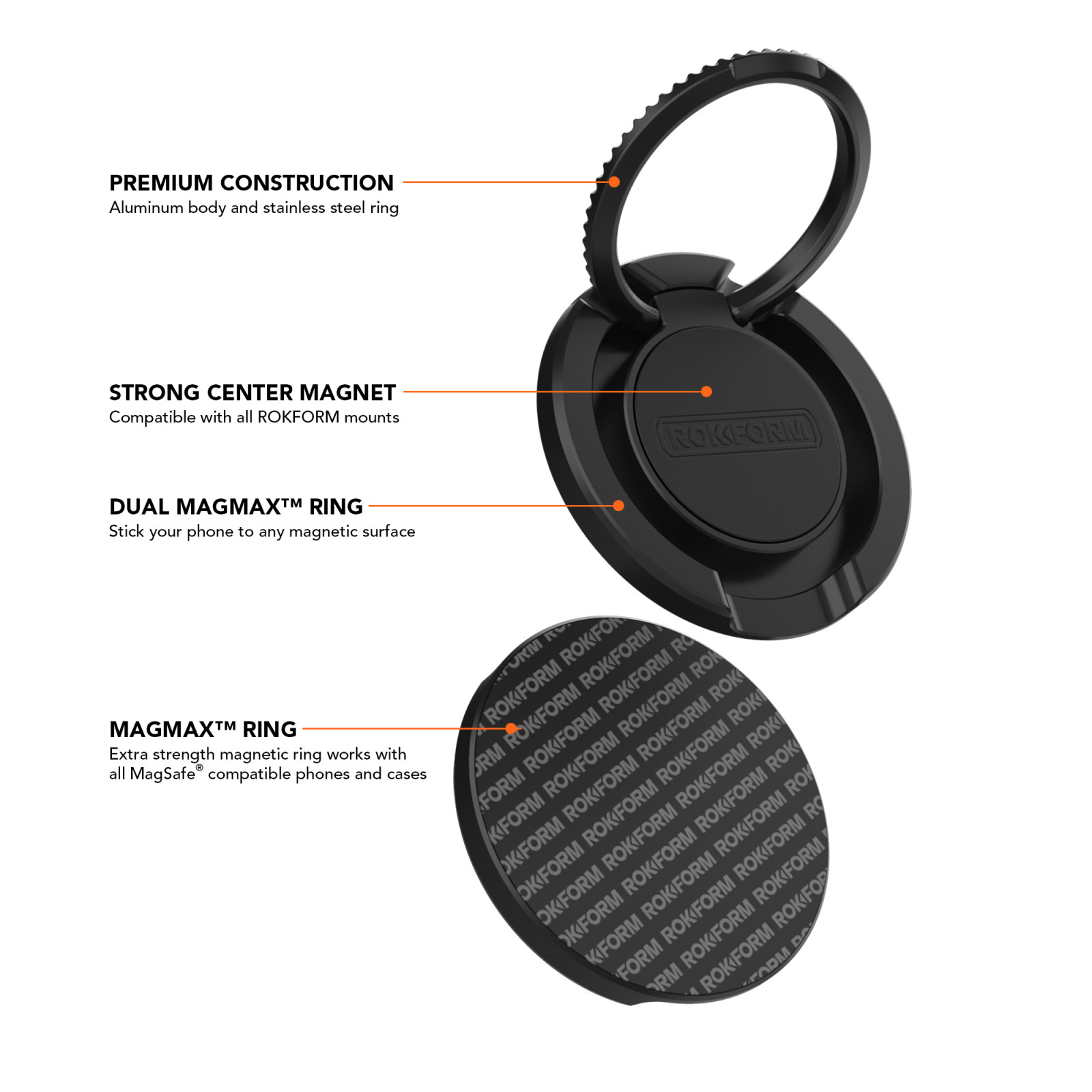 Rokform Triple MAGMAX Magnetic Sport Phone Ring Stand MagSafe Front Back Magnets