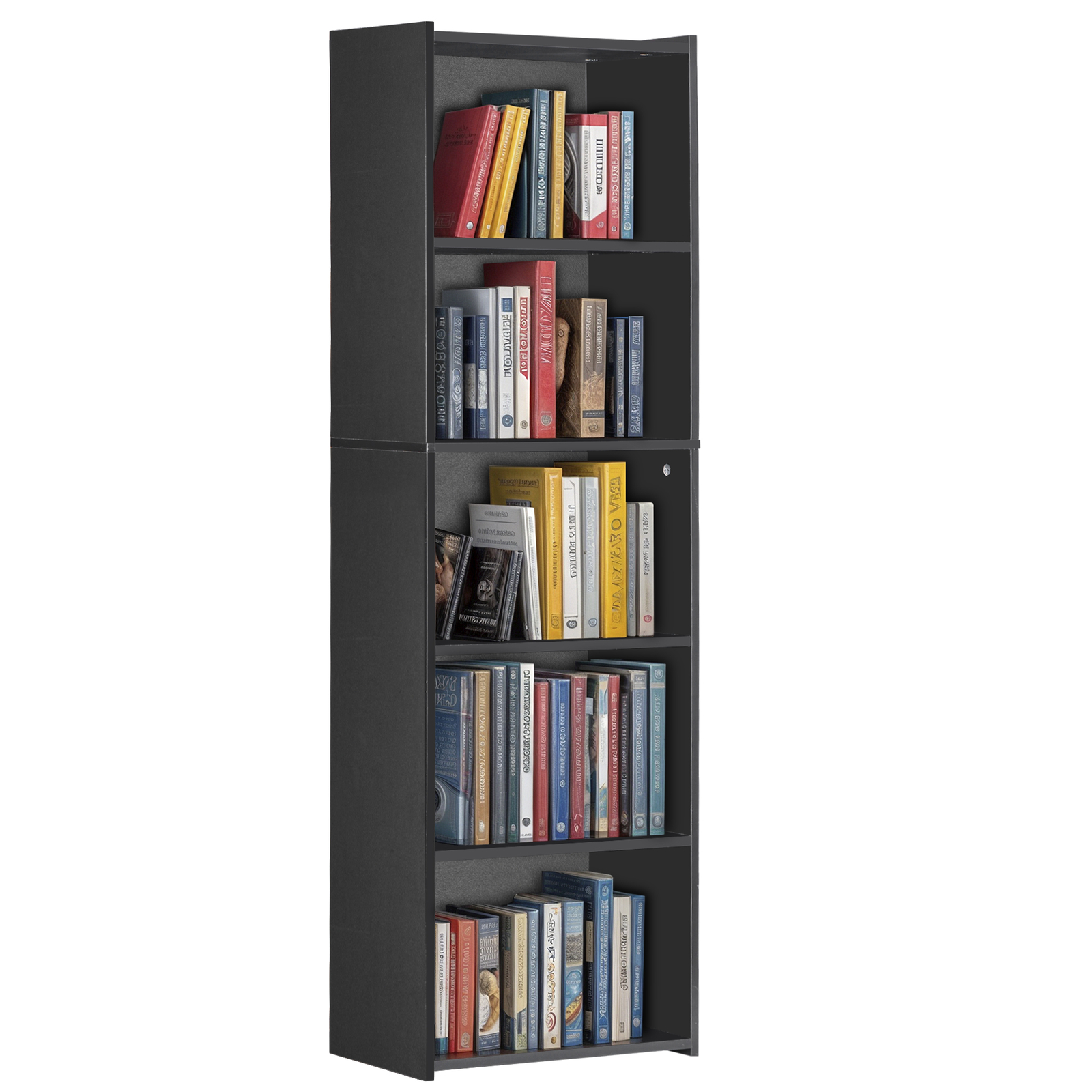 5-Tier Bookcase Freestanding Wood Open Bookshelf Storage Rack for Bedroom Black