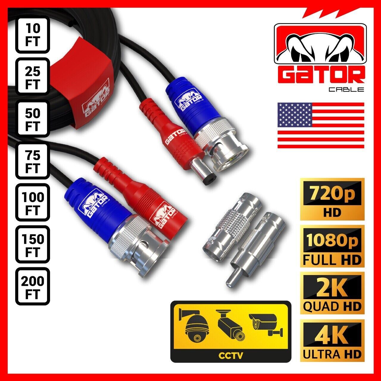 CCTV Cable Camera Security Surveillance BNC Extension Wire DC Power Video DVR HD