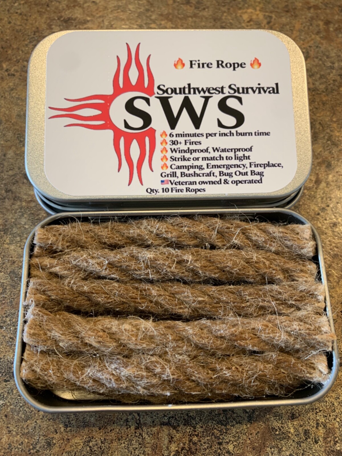 Southwest Survival - Hemp Fire Rope - (10) 3.5” 100% Hemp infused starters