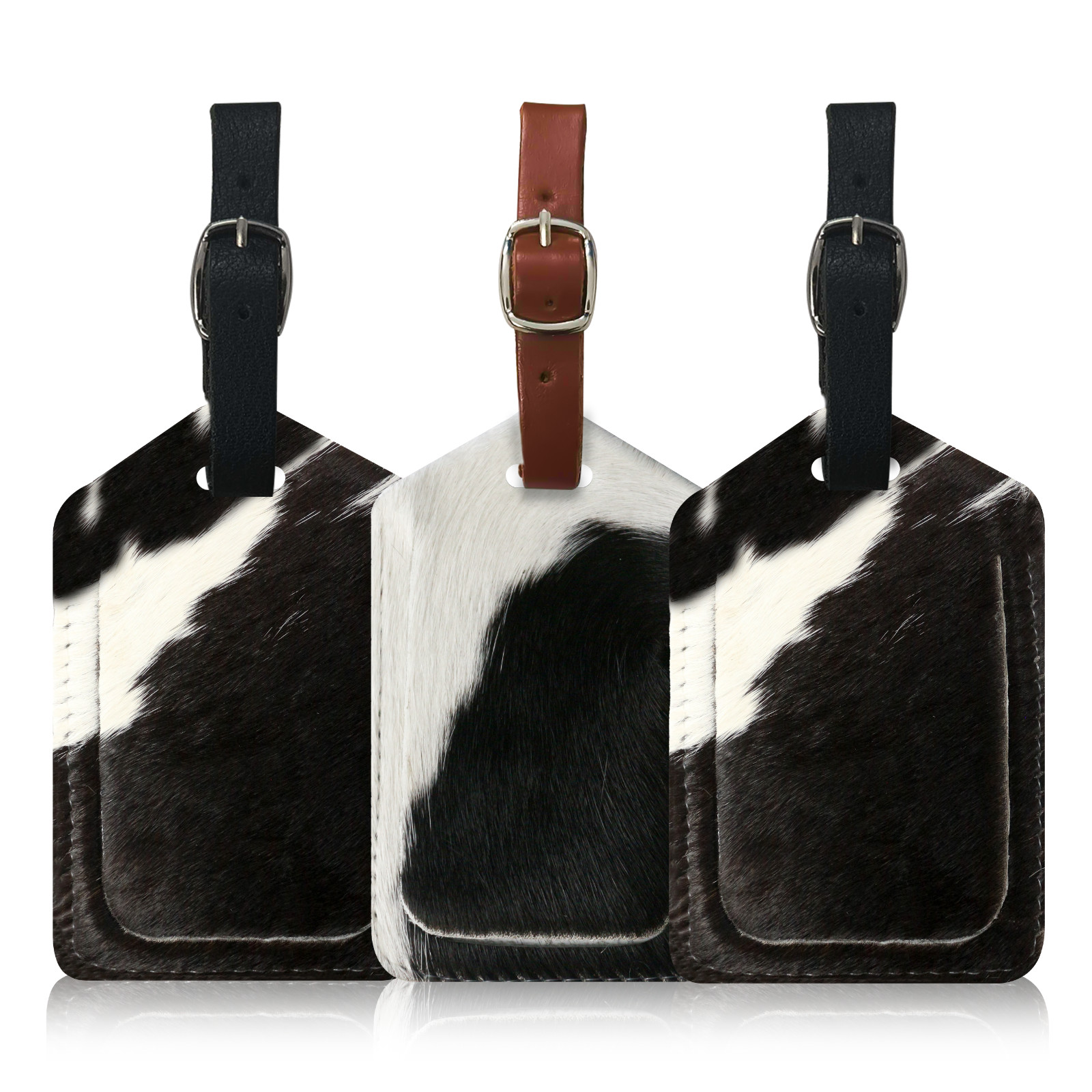 Genuine Cow Leather Luggage Tag (Pack of 3) for Baggage ID Tags Travel Label
