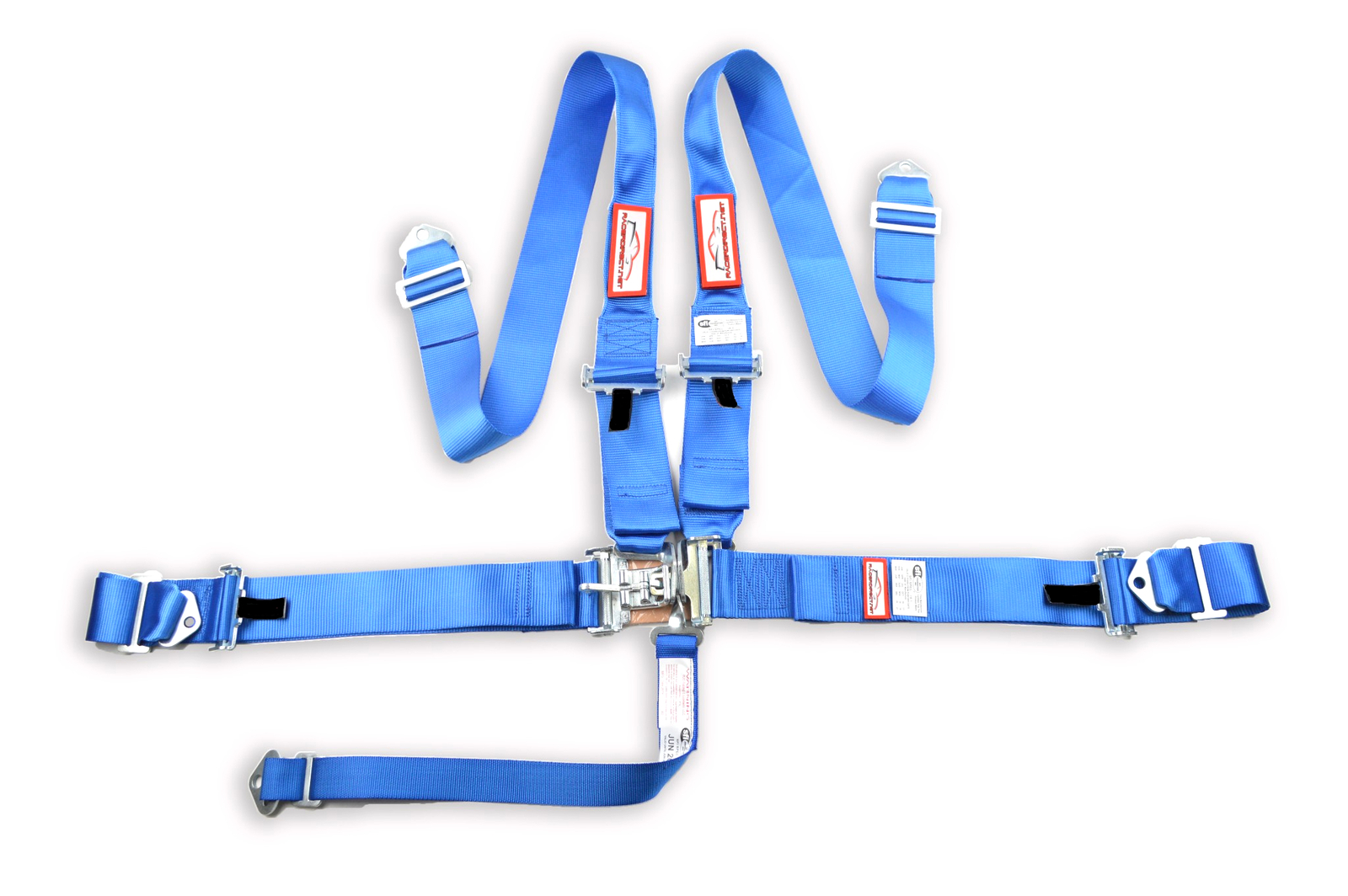 BLUE FLOOR MOUNT RACE HARNESS 5 POINT PULL UP LAP BELTS HANS DEVICE BELT