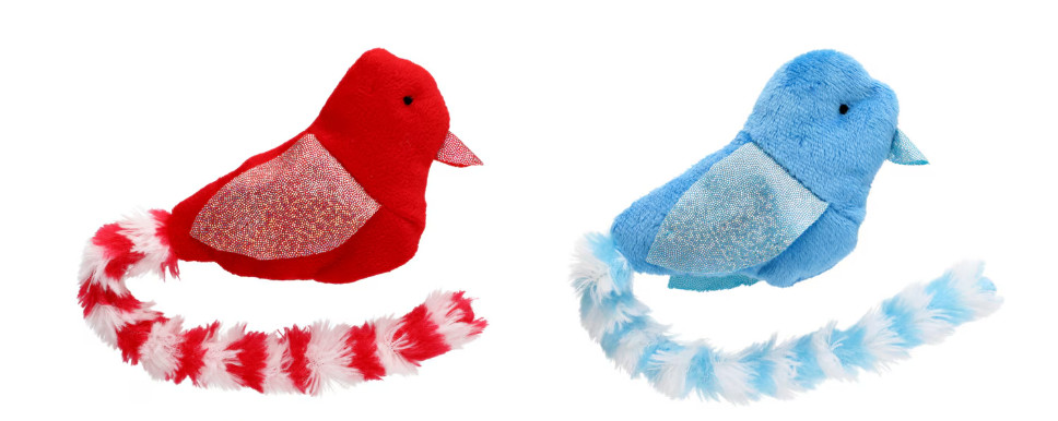GKC Plush Cat Toy Bird w Bell 12"  with Reflective Wings Red Blue ~ Choice