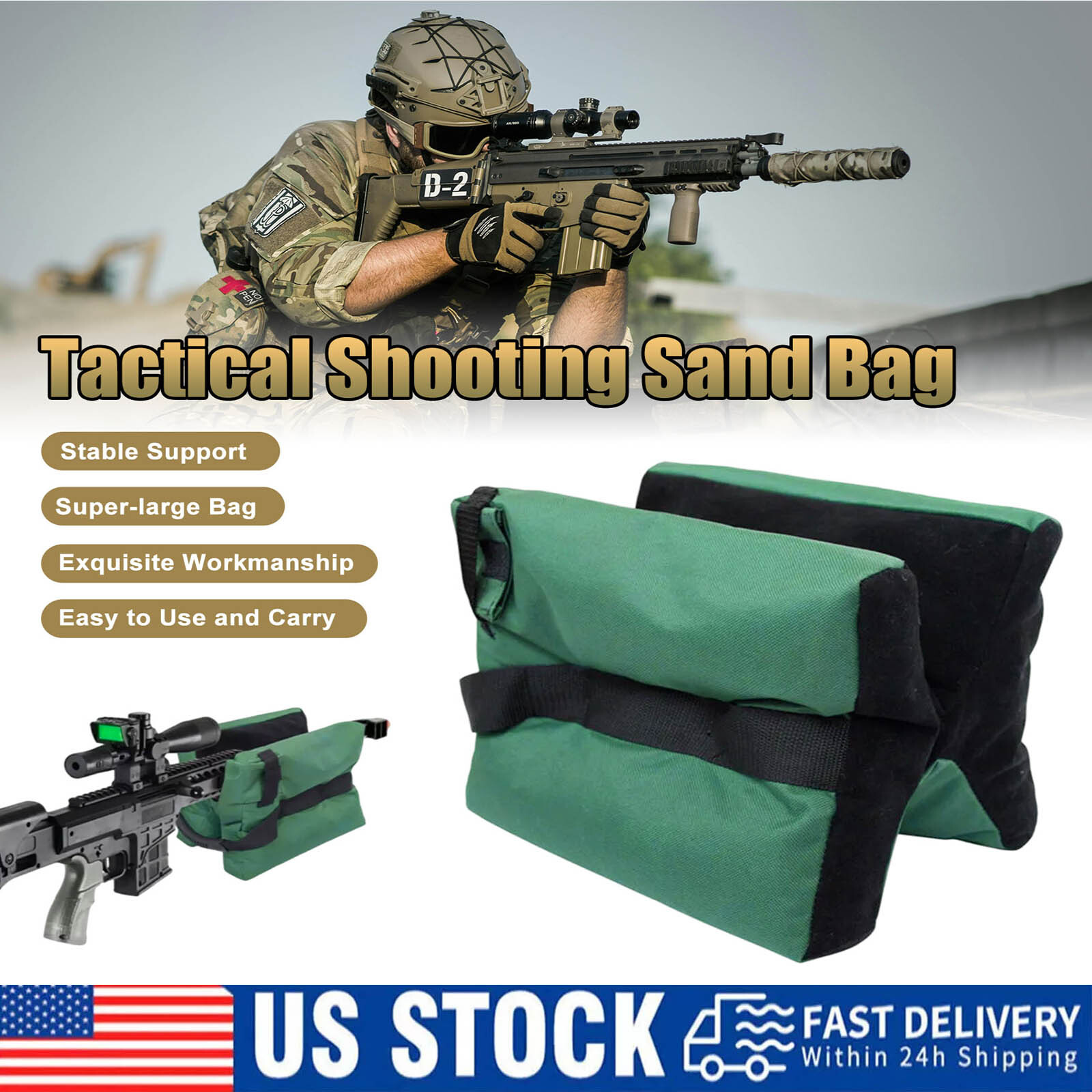 Tactical Shooting Gun Rest Bench Front&Rear Stand Bag Hunting Combo Set Unfilled