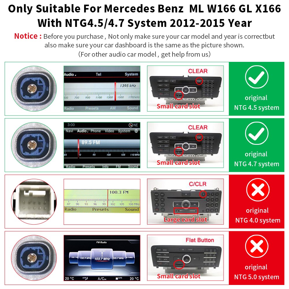 For Benz ML W166 GL X166 NTG4.x 12.3' Wireless CarPlay Multimedia TouchScreen