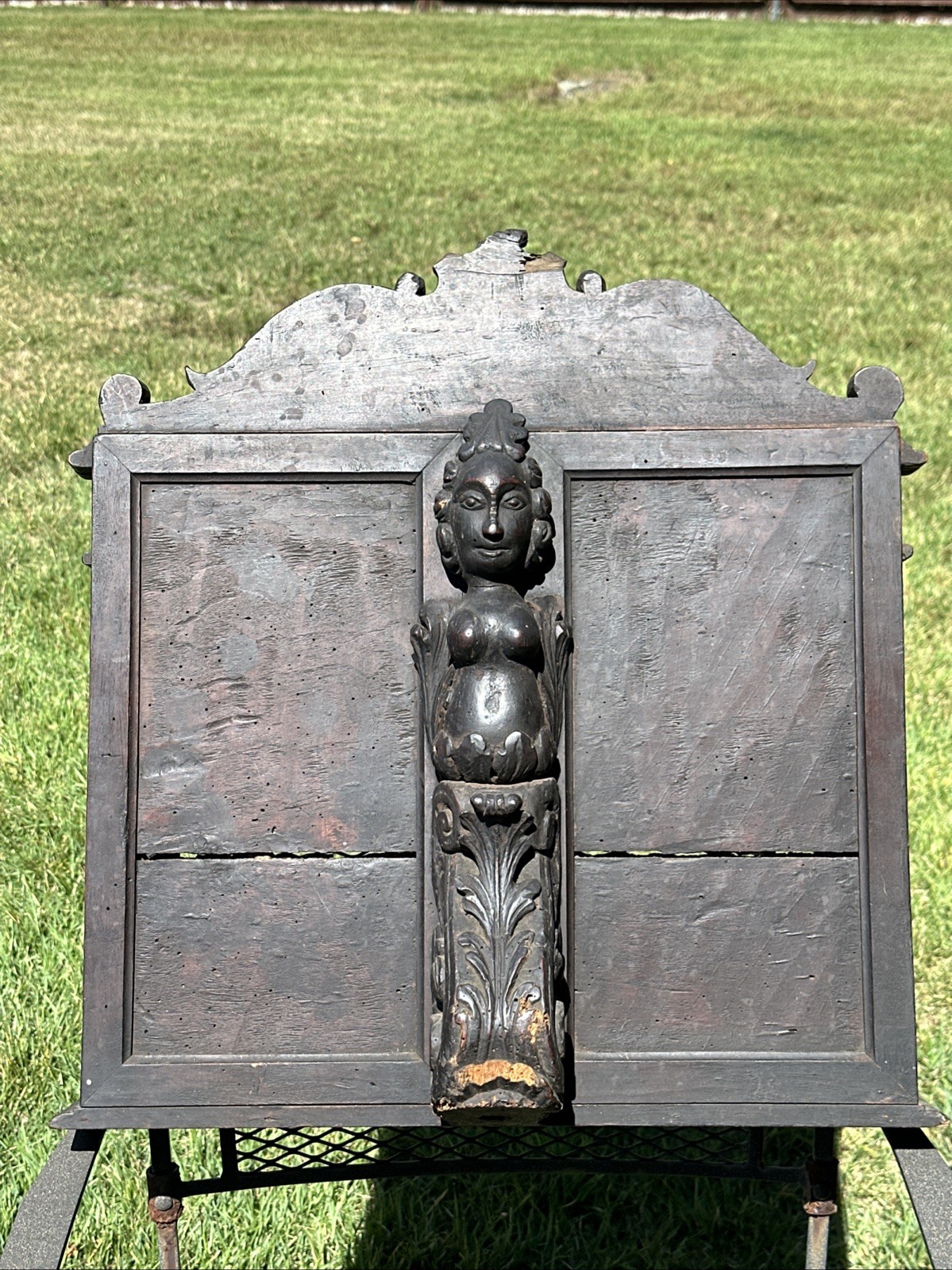 ANTIQUE WOODEN NEOCLASSICAL CARVED BIBLE STAND CARYATID FIGURE~FOLIATE MOTIFS~