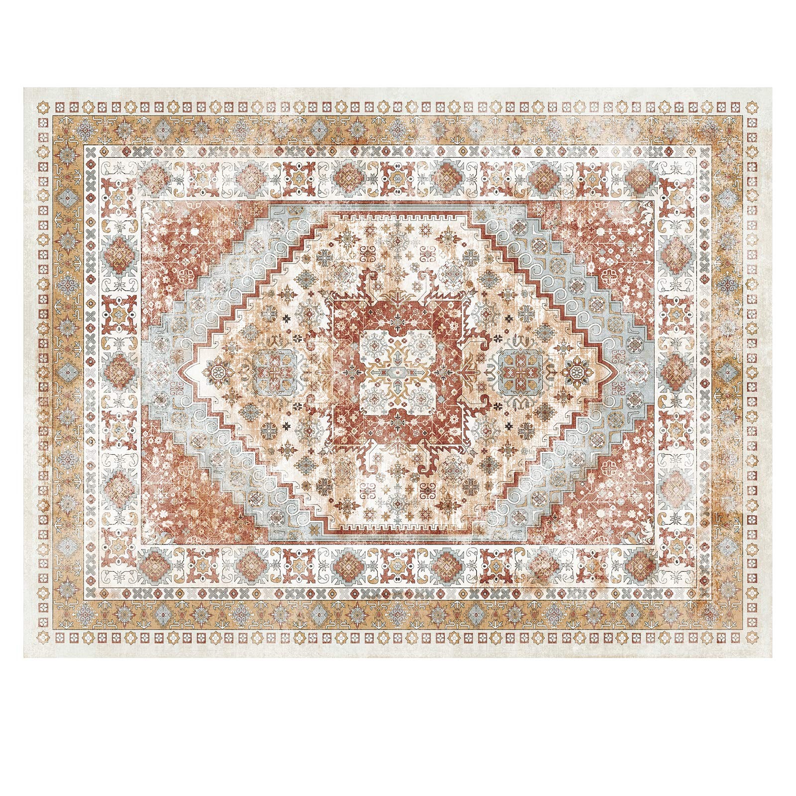 Large Area Rug 9 x 12 ft Anti-Skid Tear-Resistant Floor Mat Vintage Brown Red