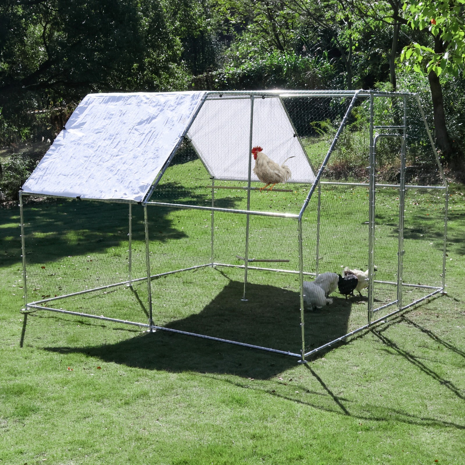 10x10ft Chicken Coop Run Cage Metal Hen House Playpen Enclosures w/Roosting Rack