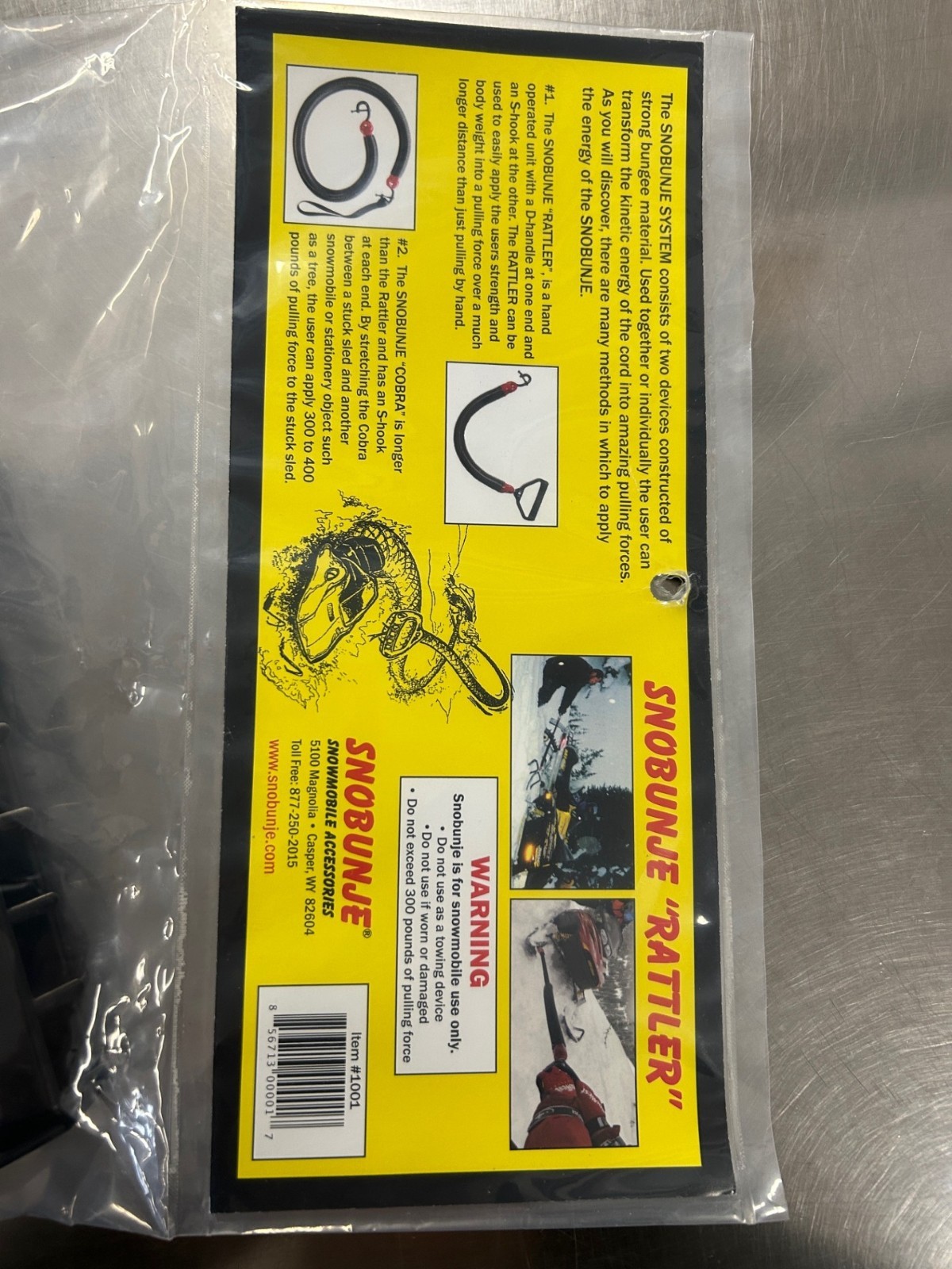 Snobunje Rattler Black Snowmobile Pull Strap 1001